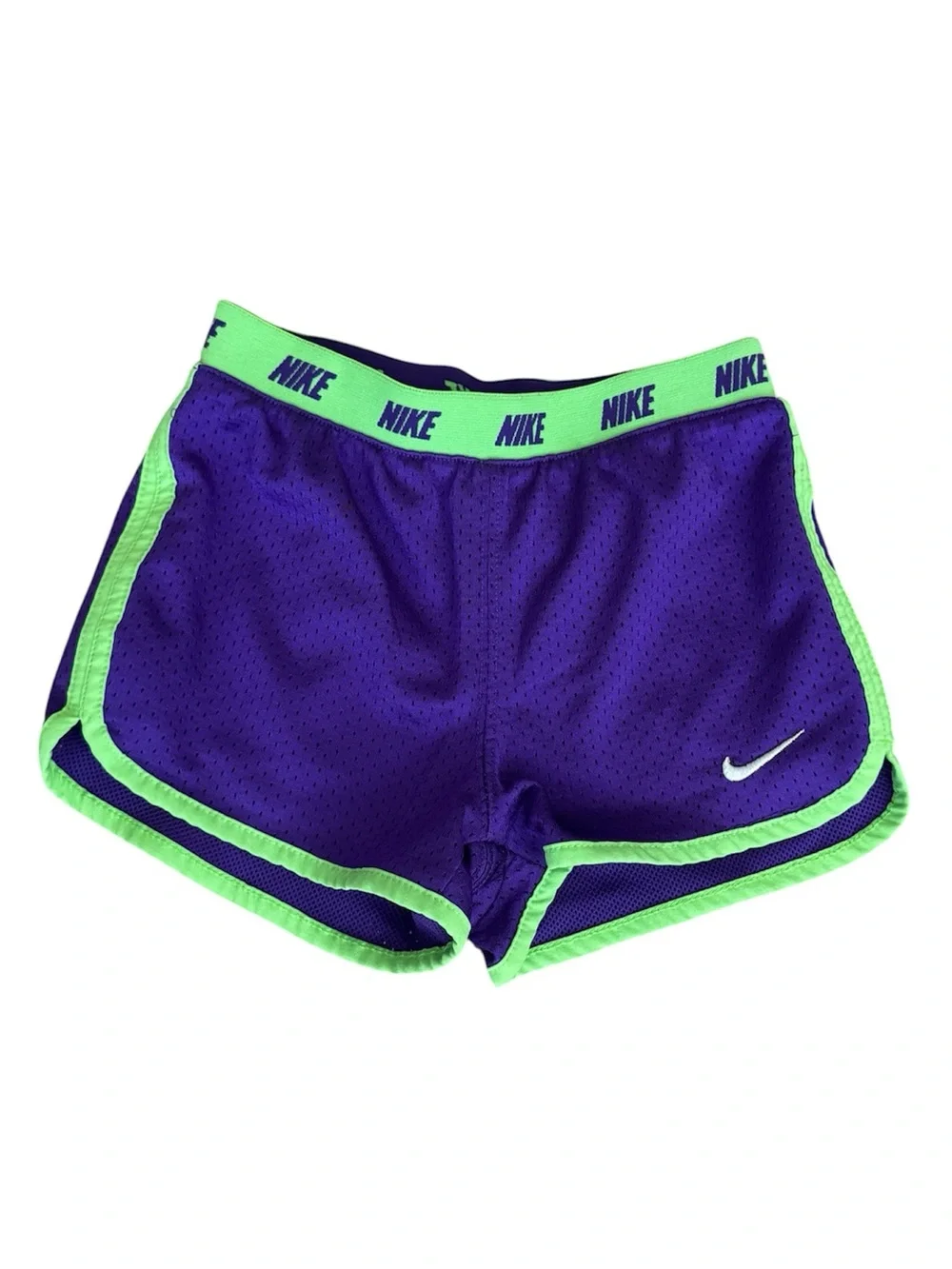 Nike Purple and Neon Green Girls' Athletic Shorts