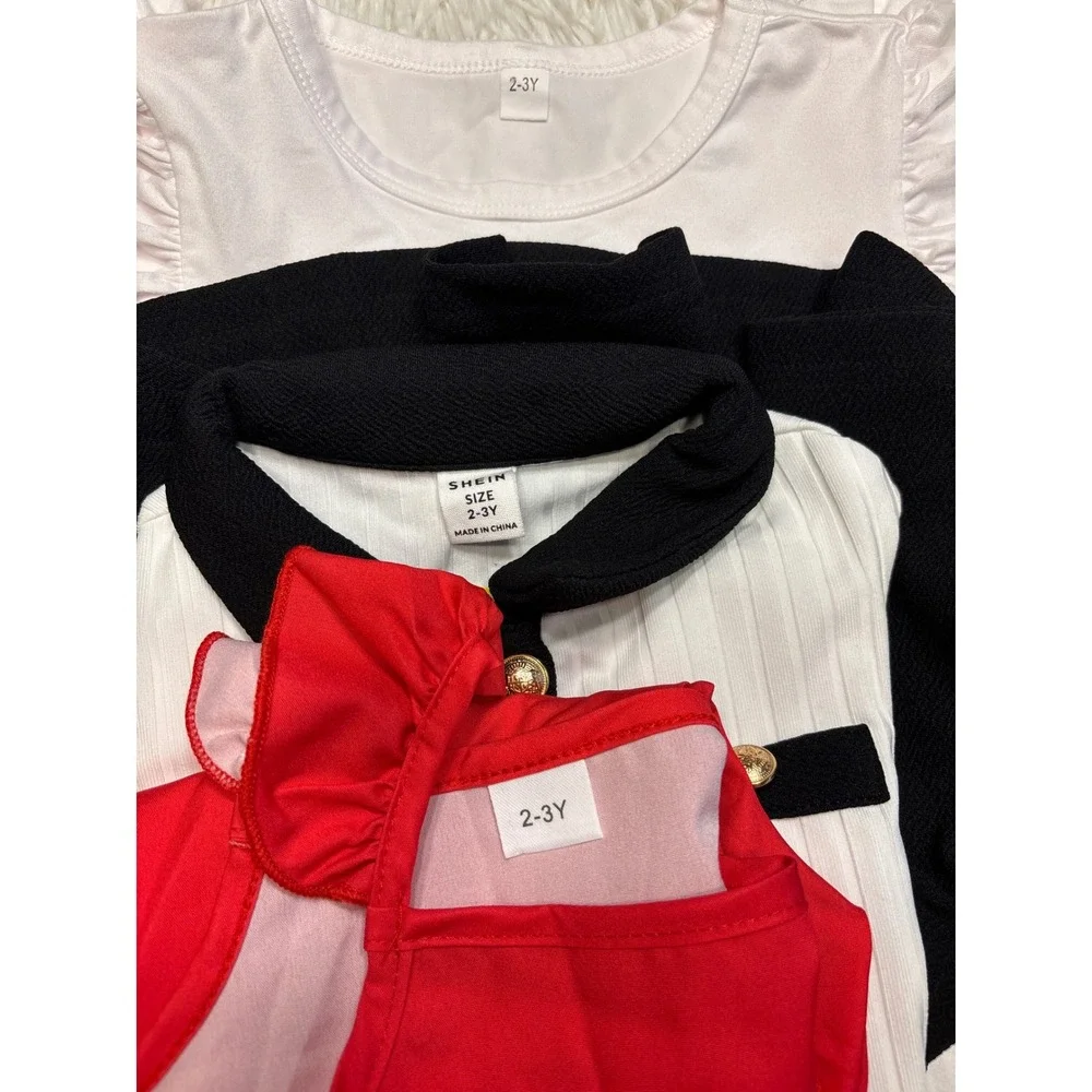 Shein Toddler Girls 4-Piece Outfit Bundle Dress,Romper,Shorts,Leggings Size 2-3Y
