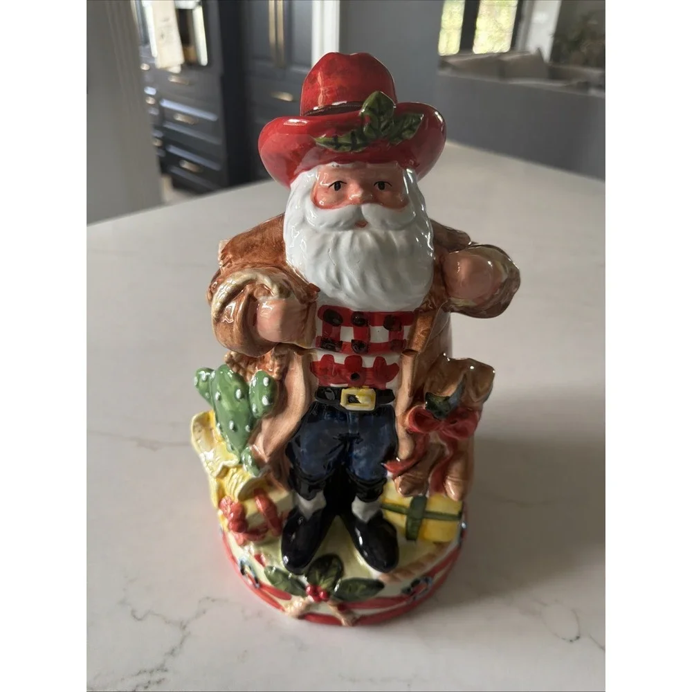 Home For The Holidays Ceramic Cookie Jar Cowboy Santa 13.5