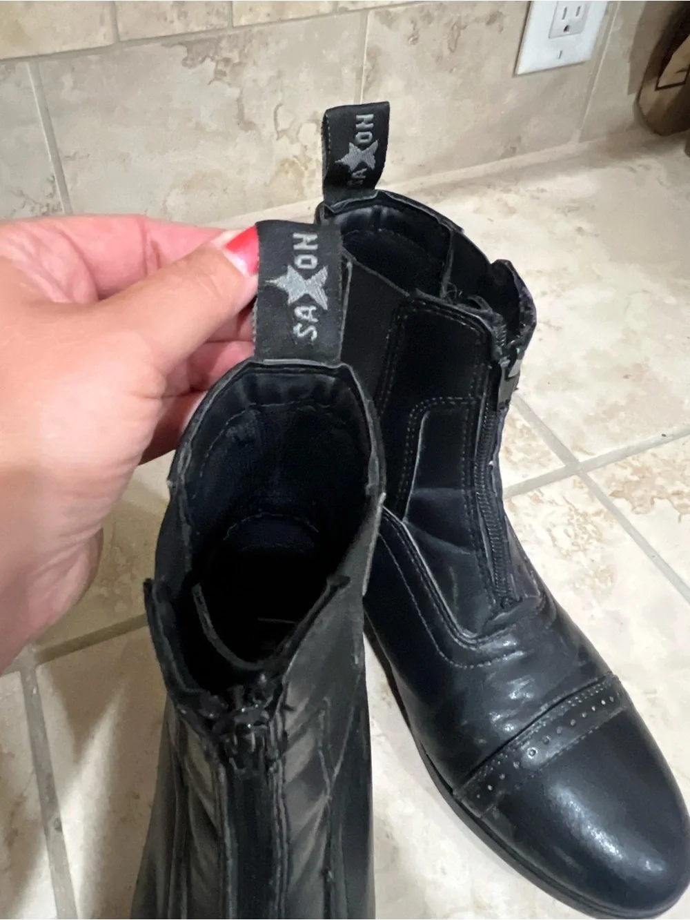 Kids Black Zip-Front Leather Riding Boots Equestrian