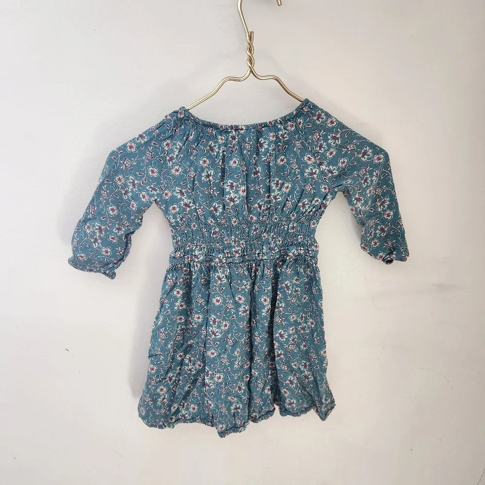 OshKosh B'gosh Girls‎ Blue Floral Print Smocked Waist Dress Size 4/4A