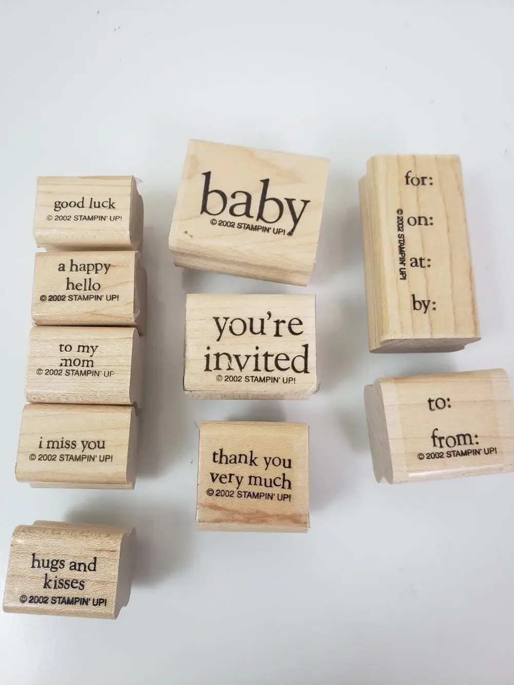 2002 Stampin Up! Rubber Card Making Words Wood-Mounted Words Retired Set of 10