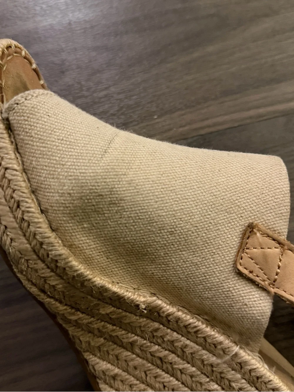 Toms Cream Canvas Wedge Espadrilles with Tan Strap