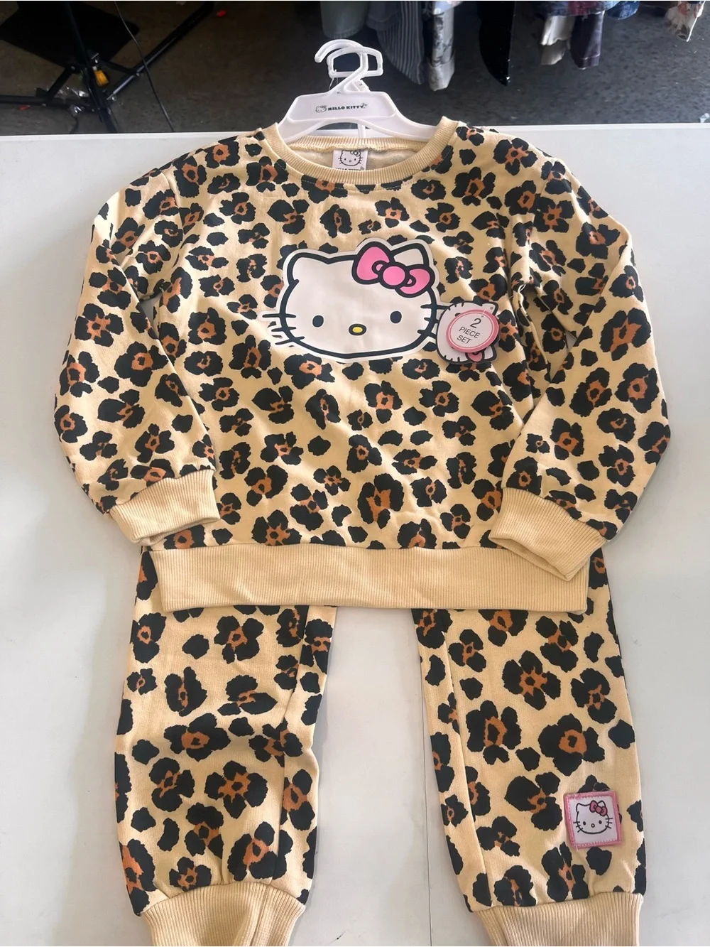 Hello Kitty Leopard-Print Kids two piece Set - Cream, Brown & Black