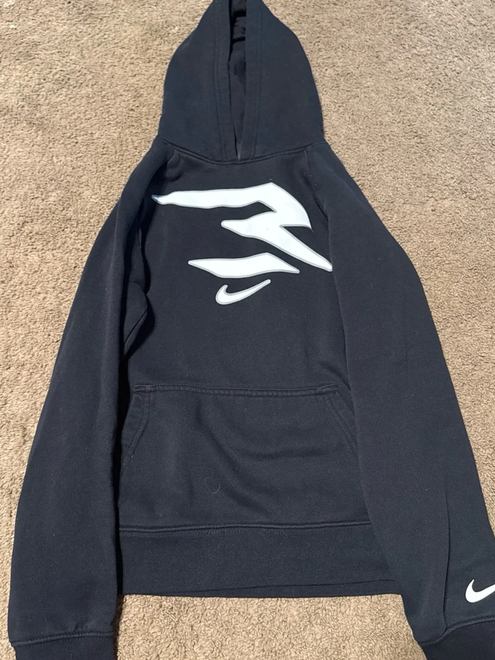 Nike Black Hoodie with White Swoosh Graphic