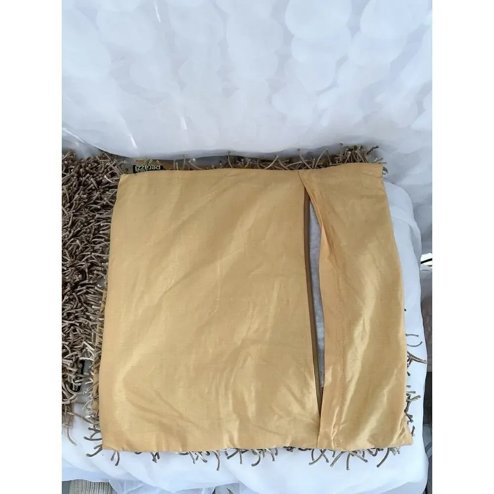 Set Of 3 BEIGE SHAGGY Square Throw Accent Pillows Carlo Perazzi Designer MODERN