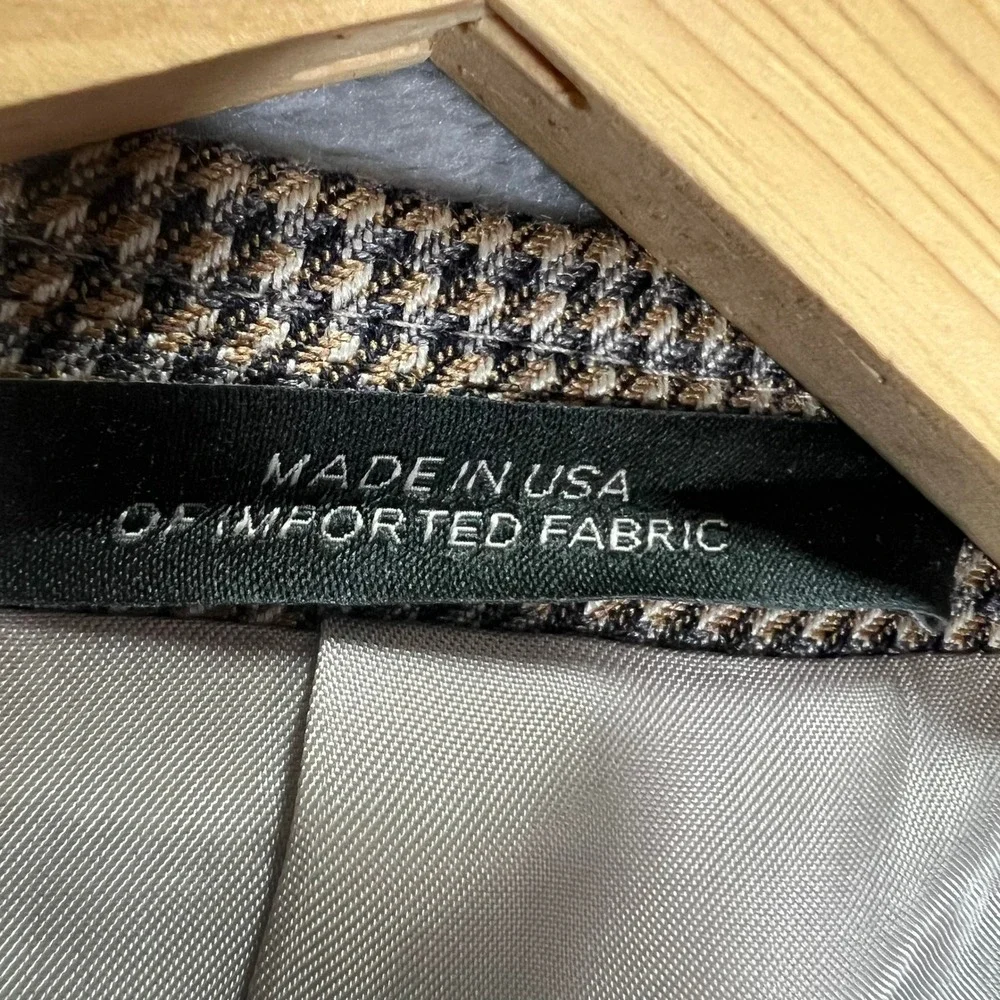Joseph Abboud Sport Coat Mens 44L Brown Excellent Silk Wool Houndstooth Blazer