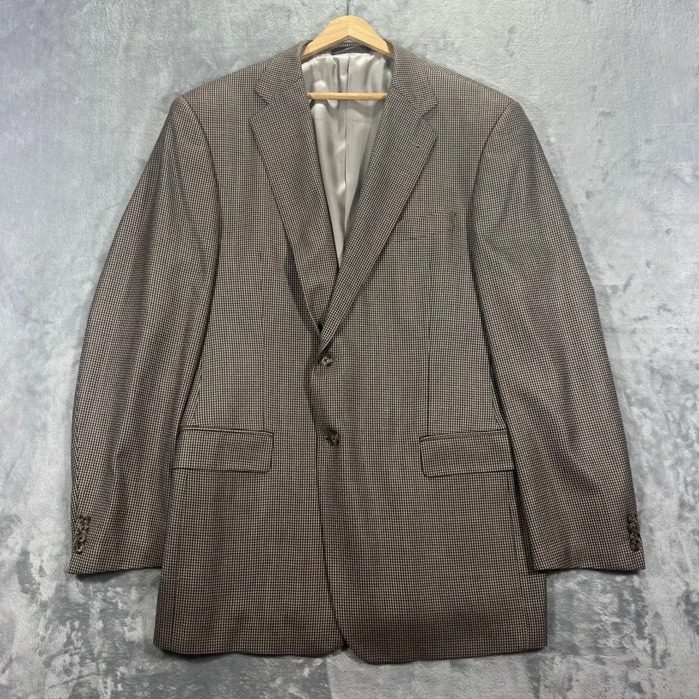 Joseph Abboud Sport Coat Mens 44L Brown Excellent Silk Wool Houndstooth Blazer