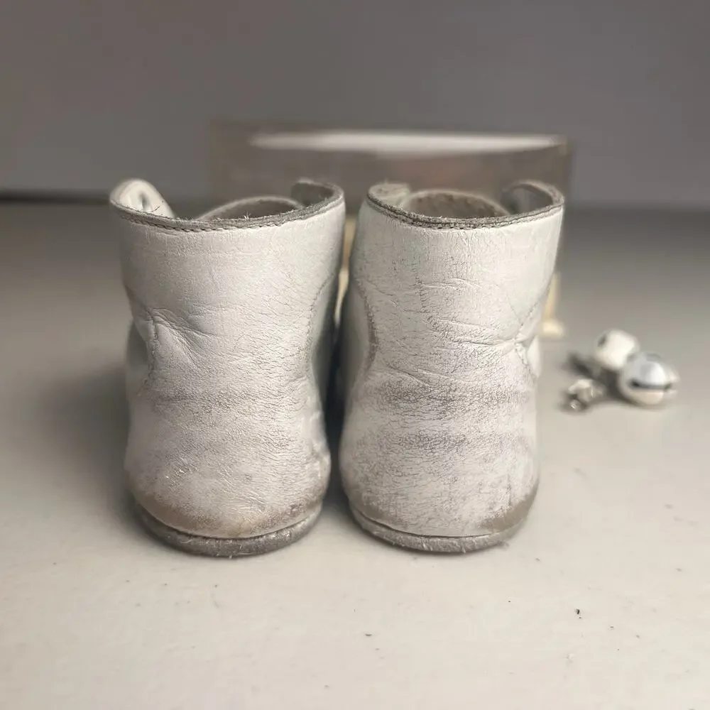 Vintage 1950's Baby Deer Trainer Shoes White Leather Original Box & Pin Bells