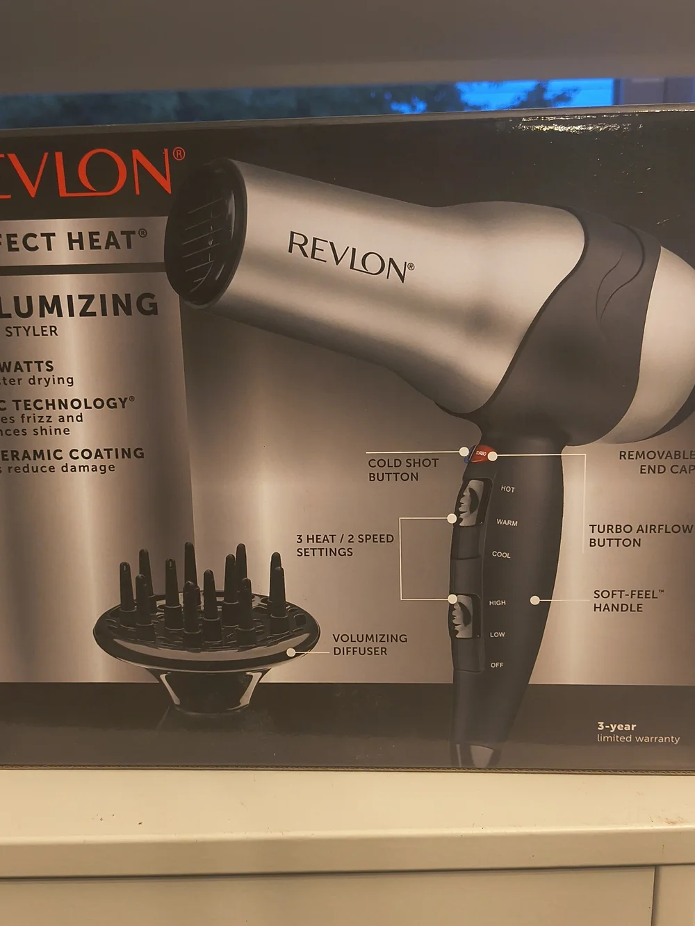 NWT-Revlon Perfect Heat Volumizing Turbo Styler - Silver & Black