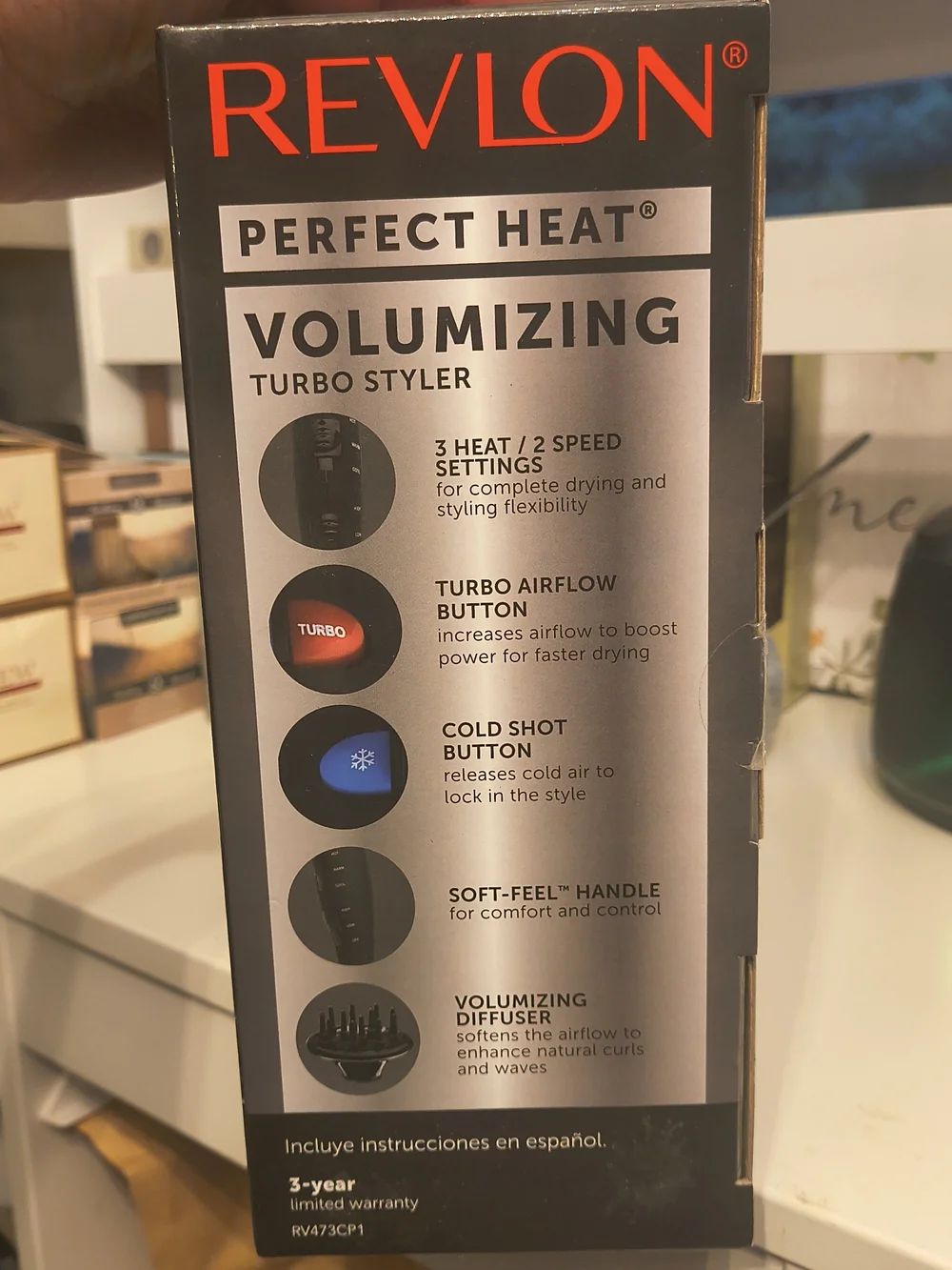 NWT-Revlon Perfect Heat Volumizing Turbo Styler - Silver & Black