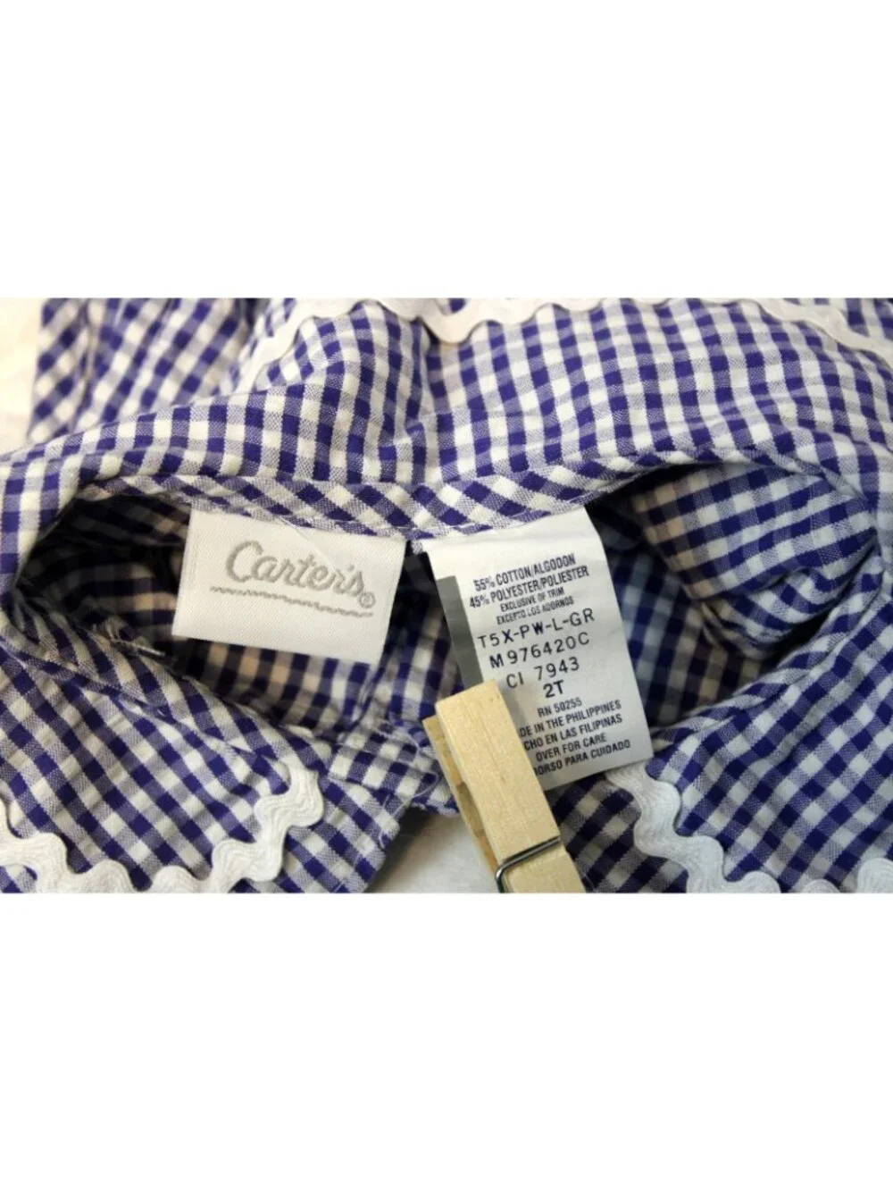 VTG Carter's Girl Romper sz 2T Blue Gingham Tulips Flowers Watering Can Summer