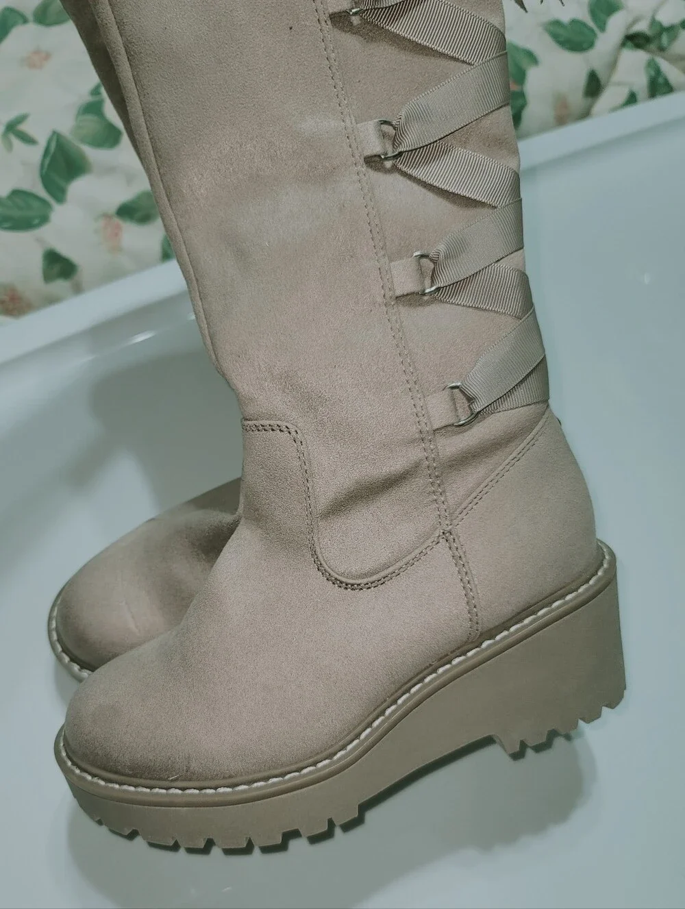 DV by Dolce Vita Frankie Girl's Vegan Leather/Faux Suede Mid-Calf Wedge Lug Boot
