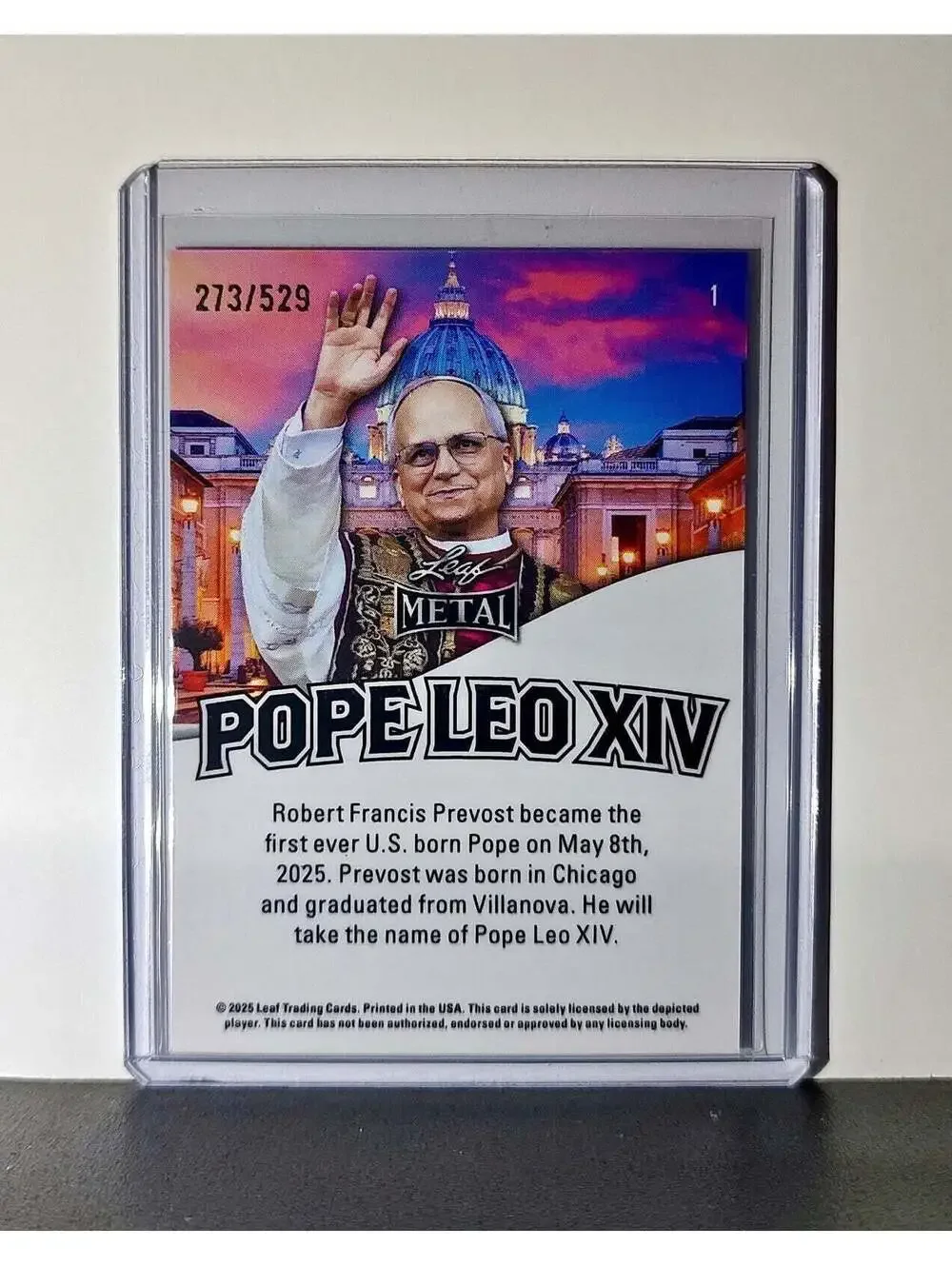 Pope Leo XIV 2025 Leaf Metal Trading Card Hot Dog Parallel /529