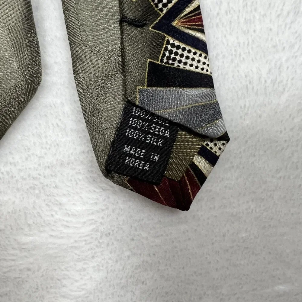 Molteni Uomo Mens Silk Necktie Tie Vintage 80s 90s Green Art Deco Handmade