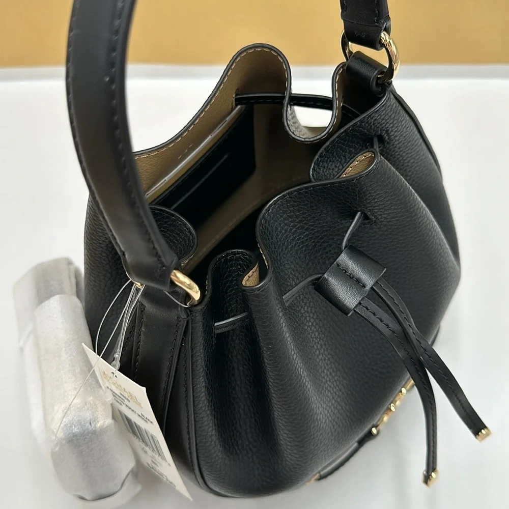 MICHAEL KORS  Reed Medium Pebbled Leather Bucket Bag Black NWT