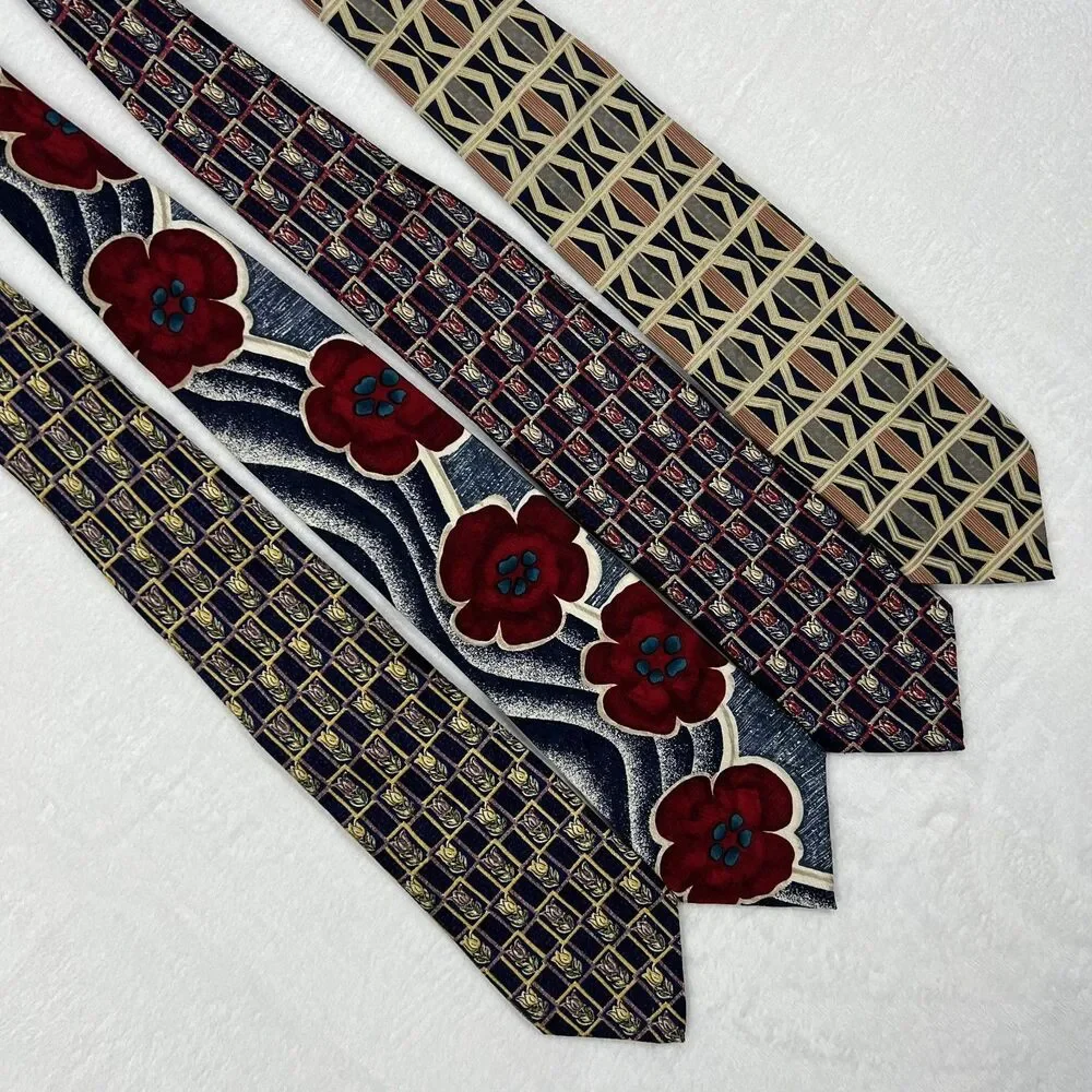 CC Hughes Silk Necktie Lot of 4 Mens Ties Made in Italy Floral Geometric