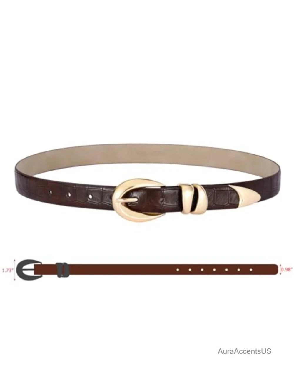 Faux Leather Belt with Gold Buckle – Retro Croc Texture, Durable, Versatile for