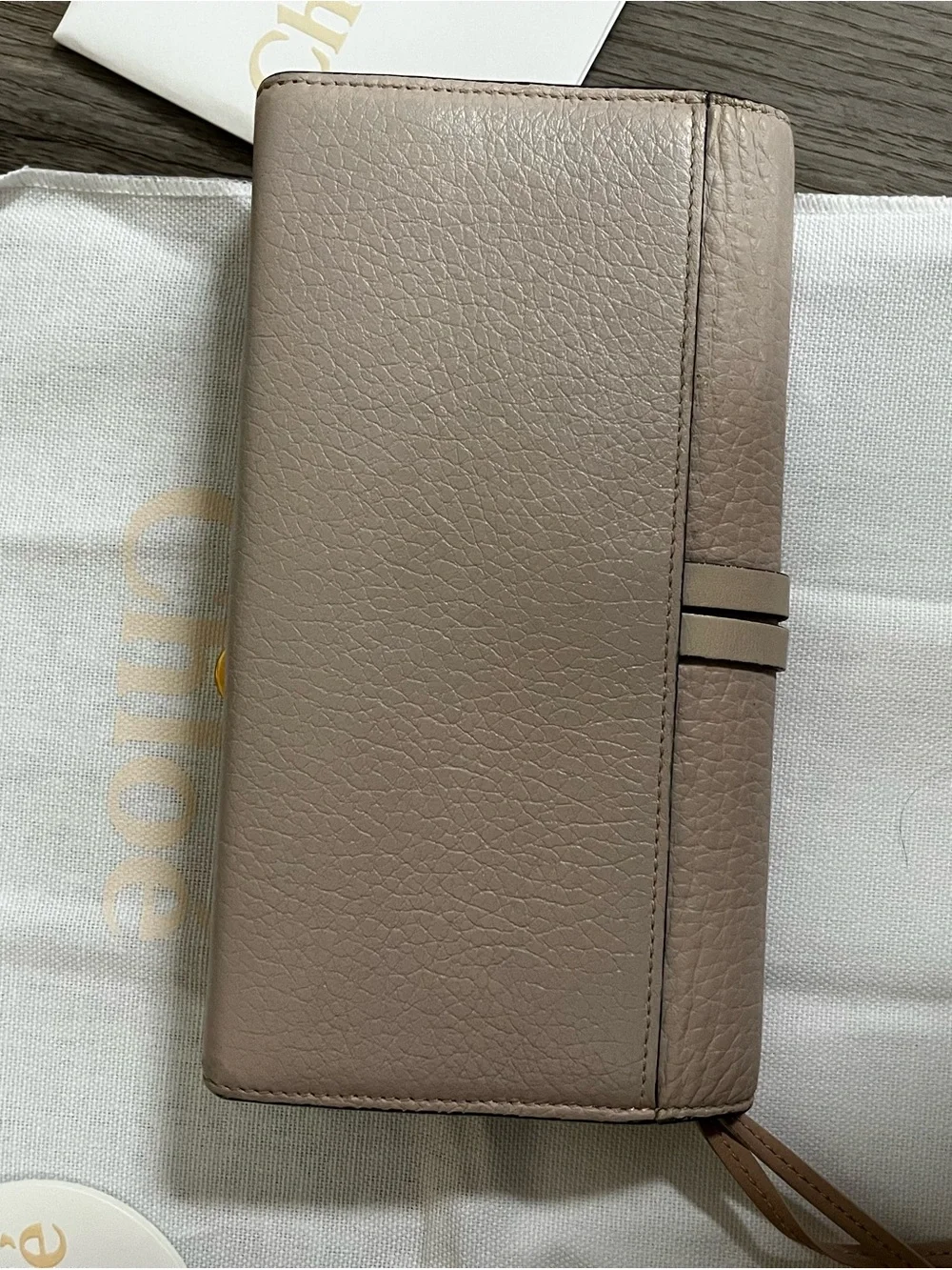 Chloé Taupe Leather Wallet with Gold Ring and Tassel