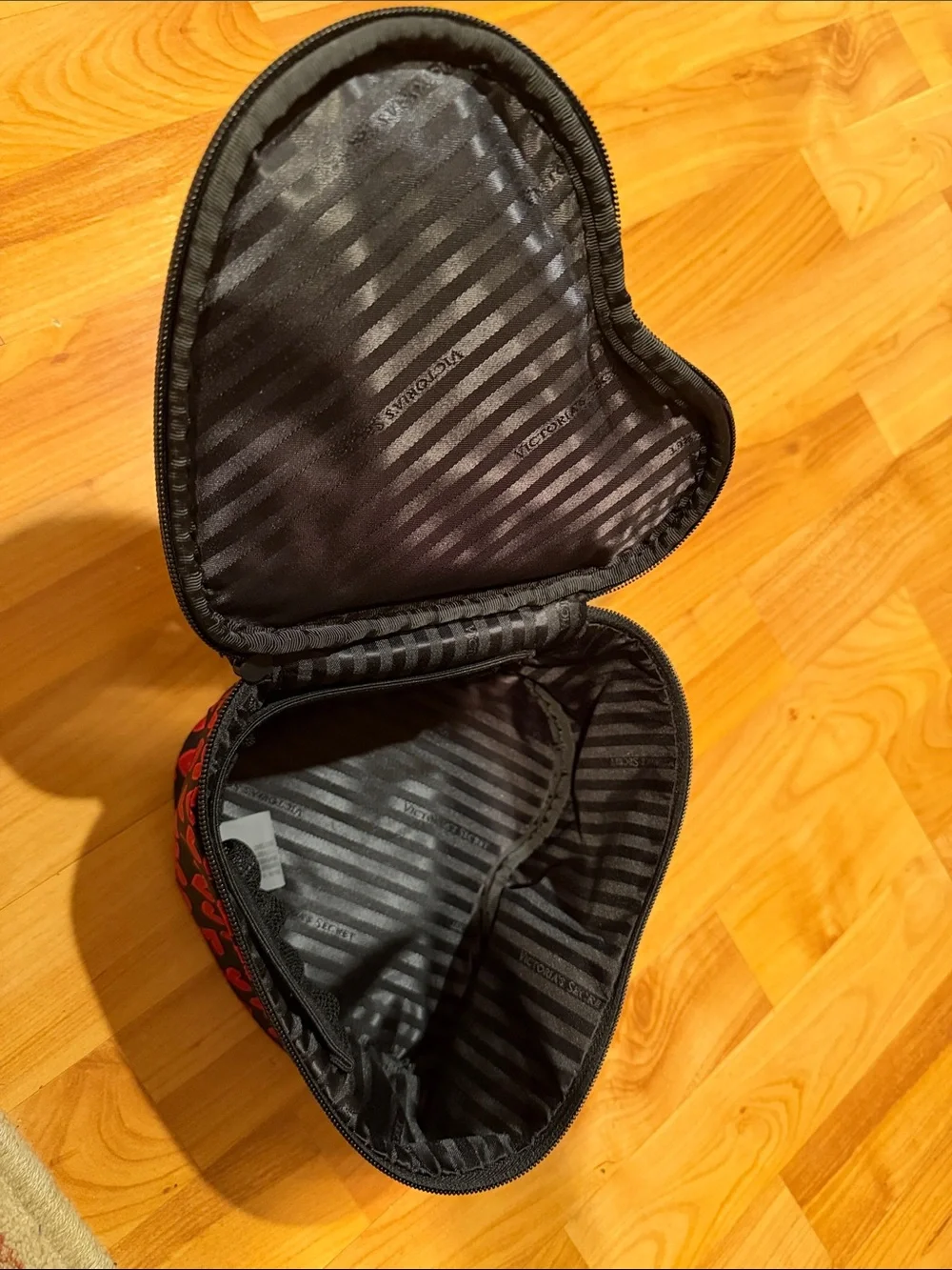 Victoria's Secret Black Heart-Shaped Cosmetic Case with Red Heart Print