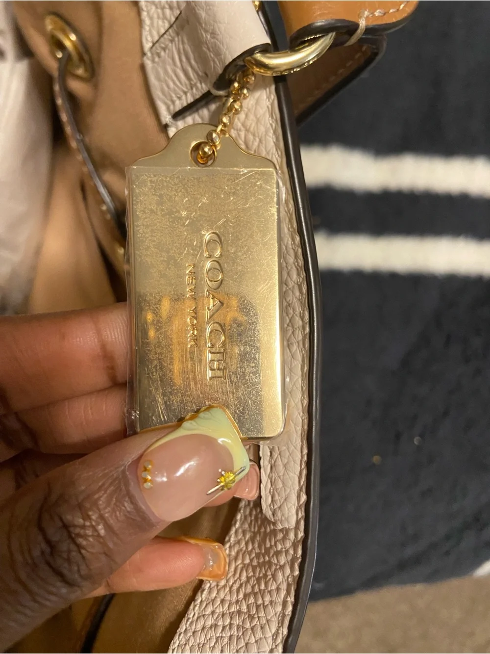 Coach Cream Leather Tote with Tan Straps