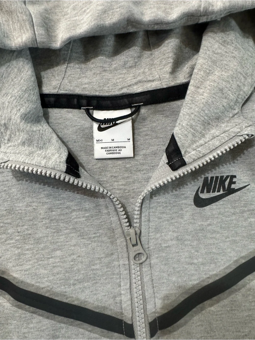 Nike Tech Kids Light Gray Hooded Zip Jacket with Black Trim