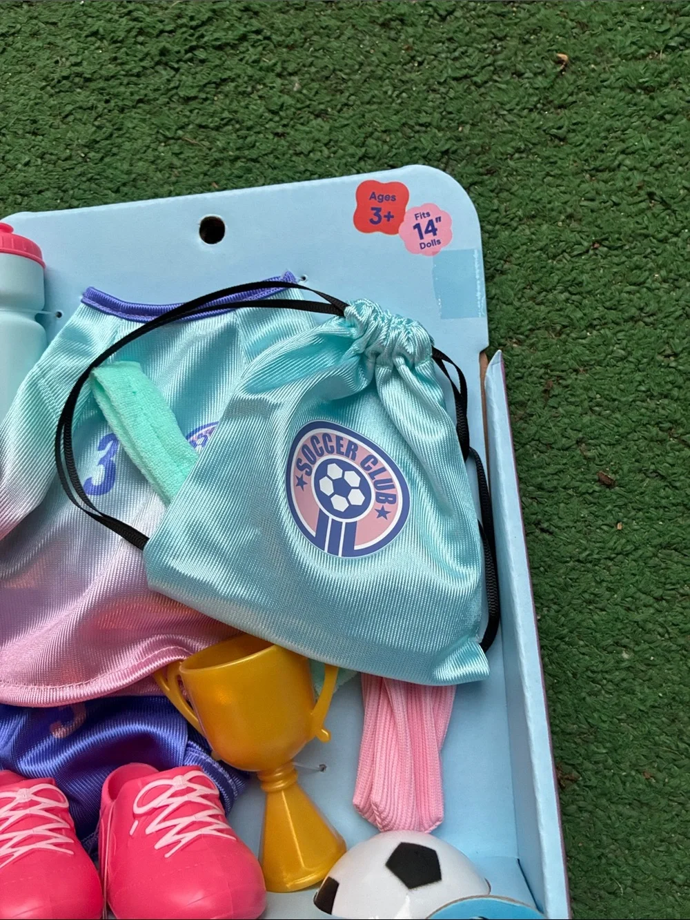 Kids Soccer Player Doll Costume - Pink & Aqua