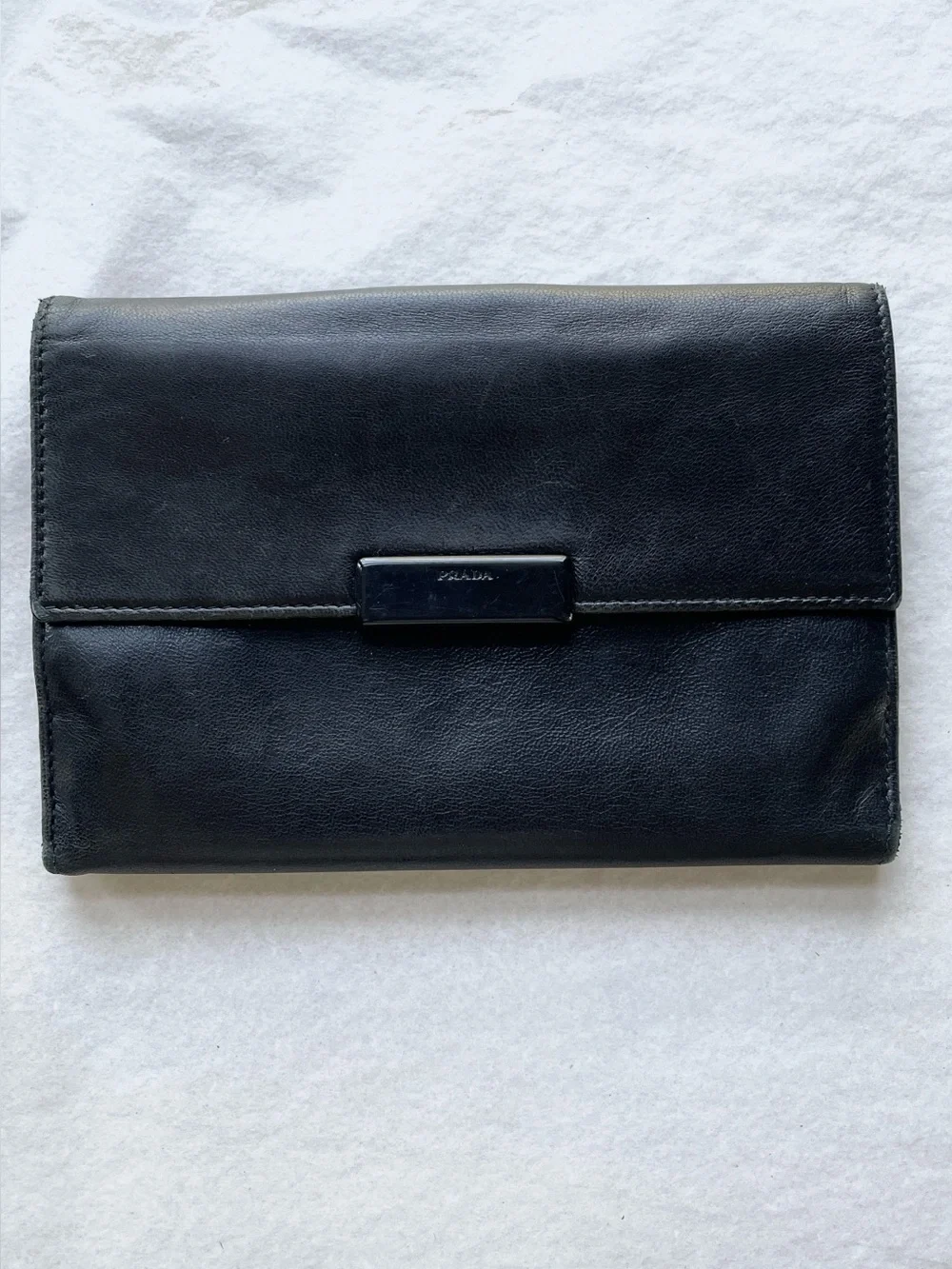 PRADA // Black Leather Bifold Wallet Passport