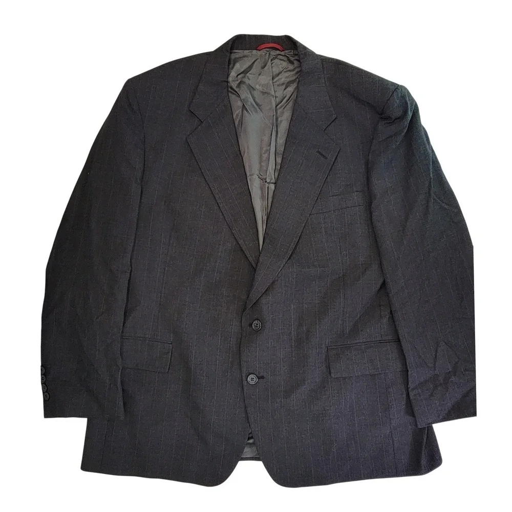 Jos‎ A Bank Wool Pinstripe Suit Blazer Jacket Men 48 R Dark Gray