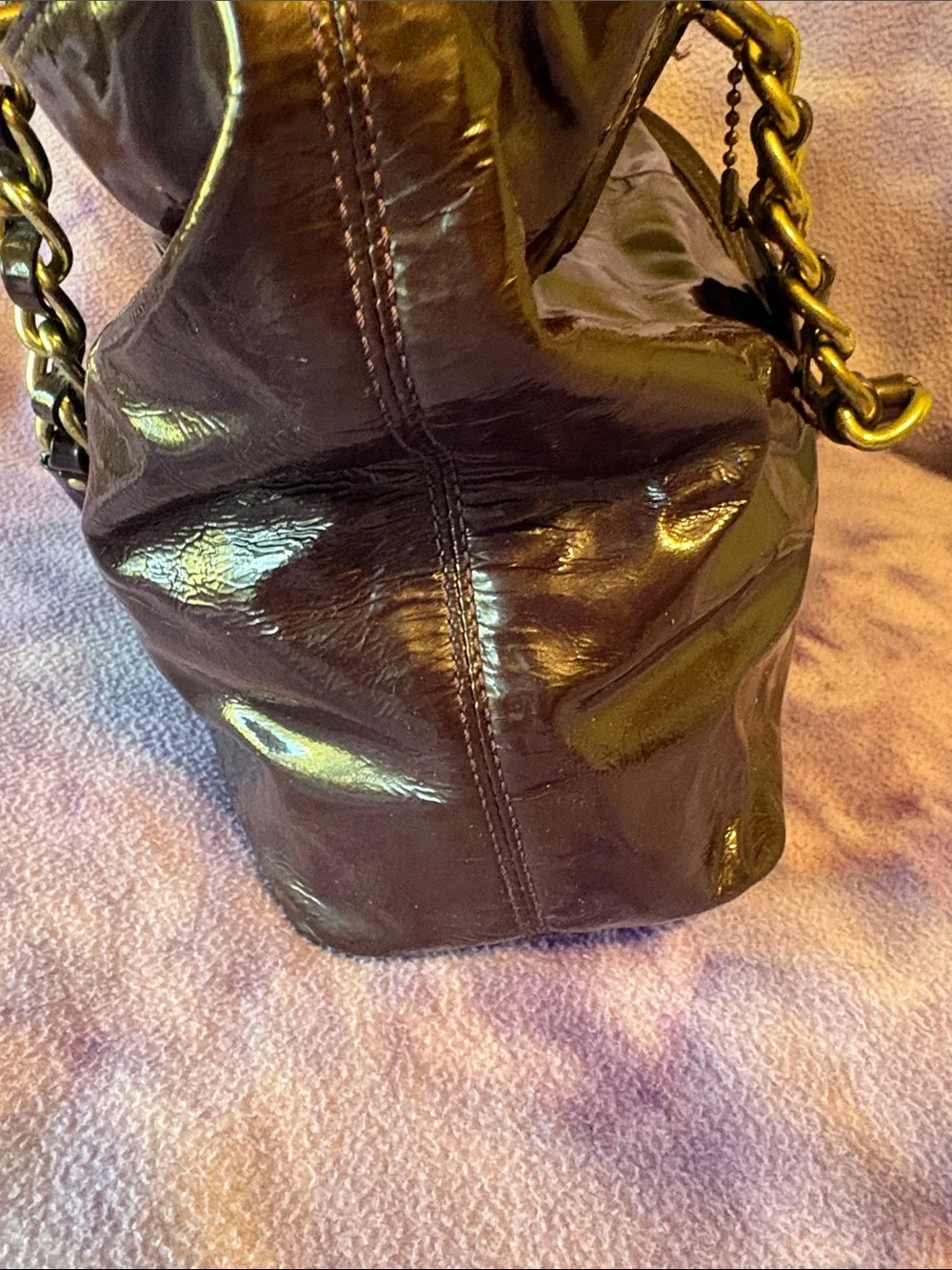 COACH Patent Leather Shoulder Bag in Dark Burgundy with Gold Hardware