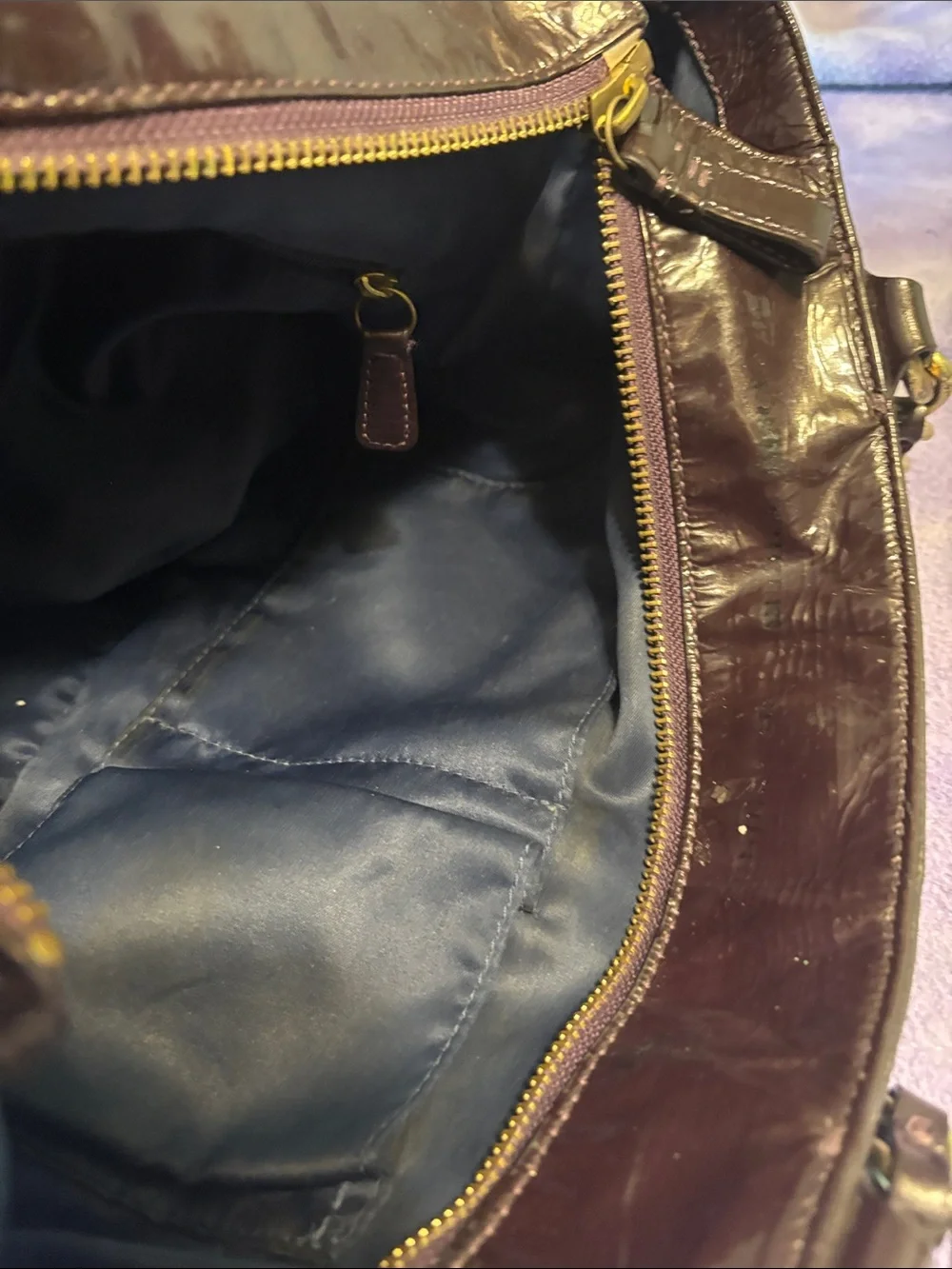 COACH Patent Leather Shoulder Bag in Dark Burgundy with Gold Hardware