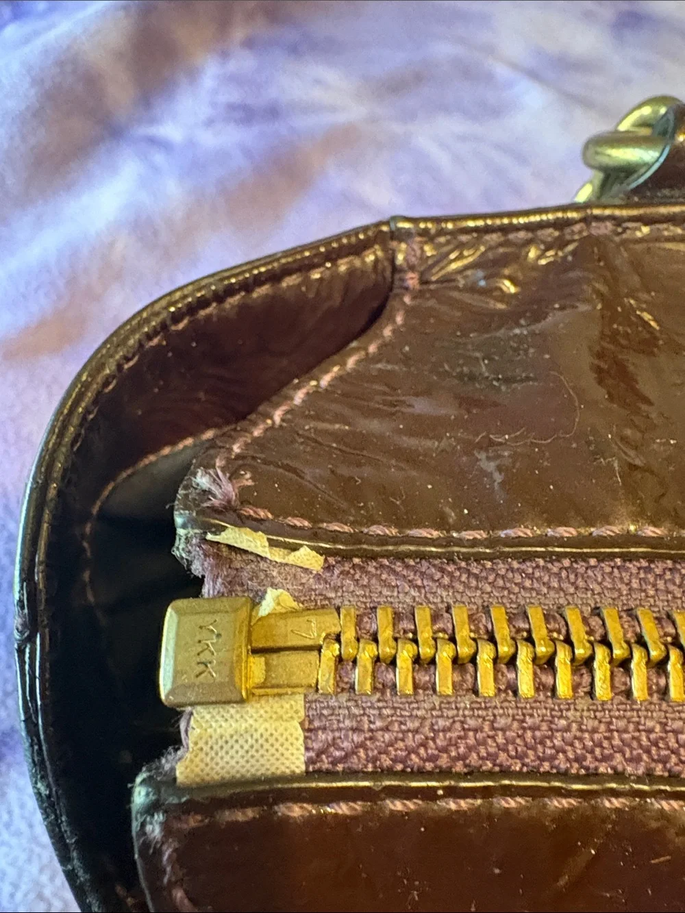 COACH Patent Leather Shoulder Bag in Dark Burgundy with Gold Hardware