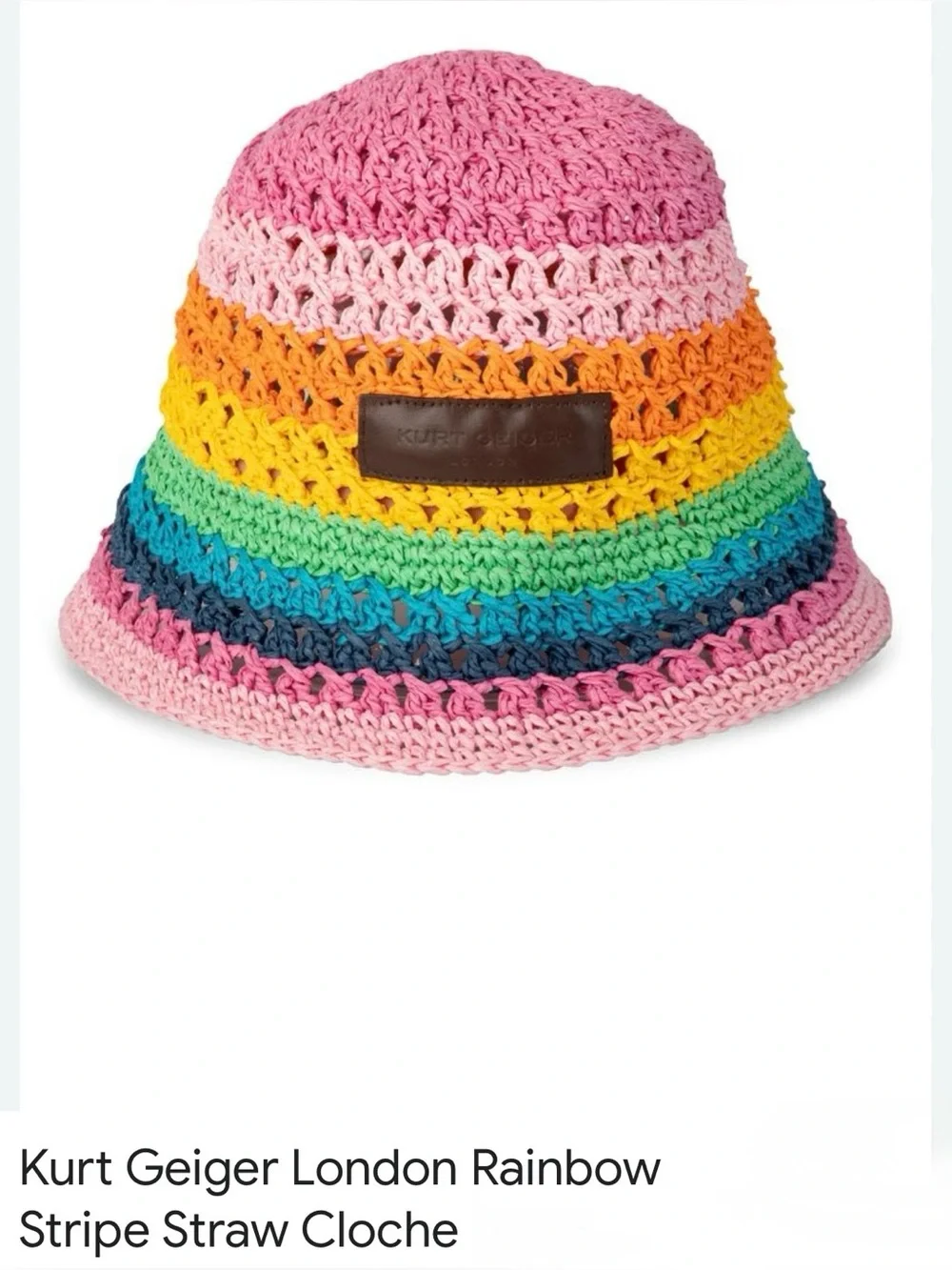 Kurt Geiger London Rainbow Stripe Straw Bucket Hat - one size
