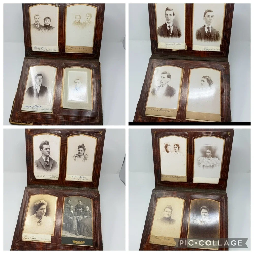Victorian Standing Cabinet Card Photo Album Antique velvet heart mirror album