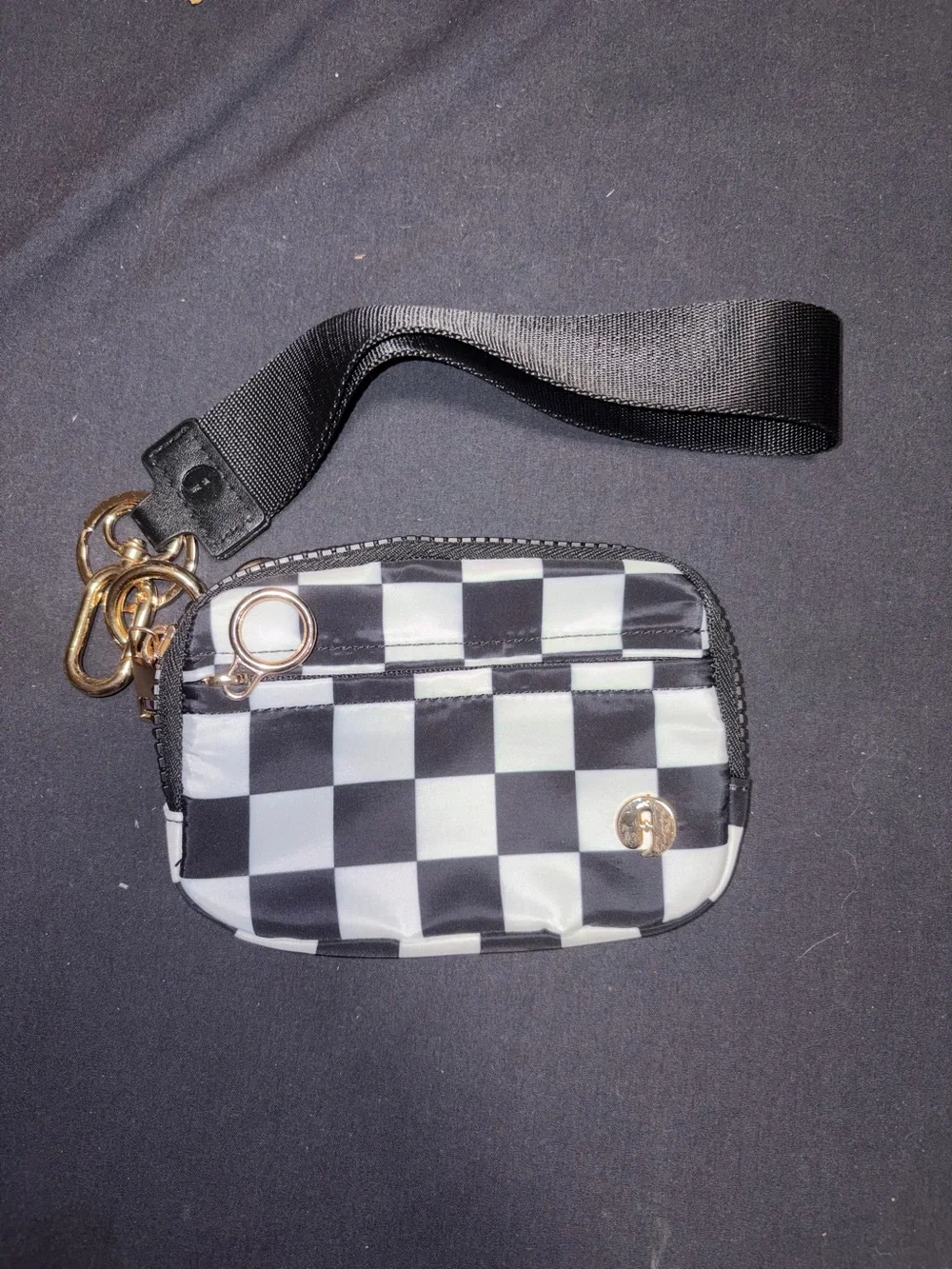 Black and White Checker Zip Wristlet Key Pouch