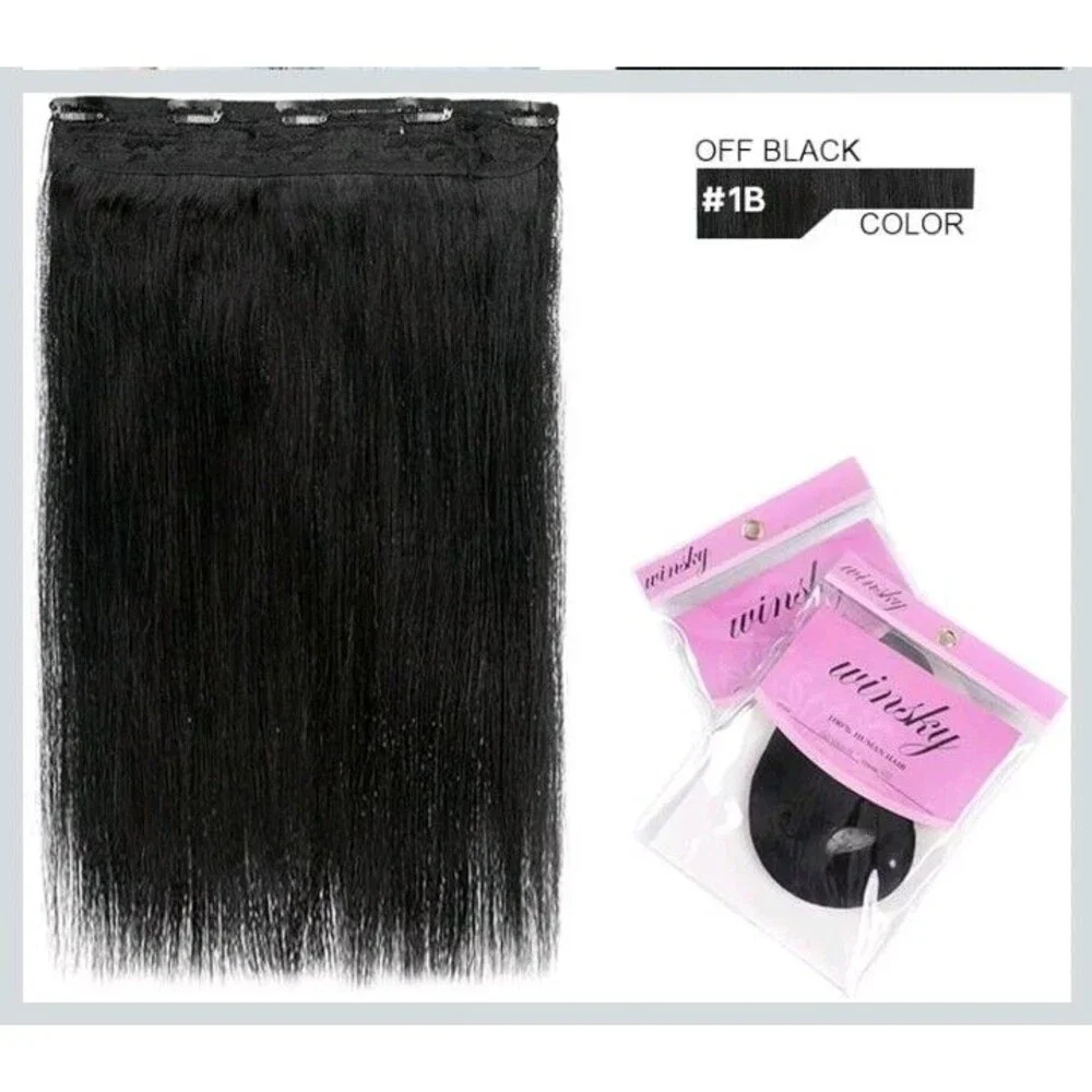 Winsky 100% Human Hair Extensions  Clip Hair 14” 4 Pieces Color 1B