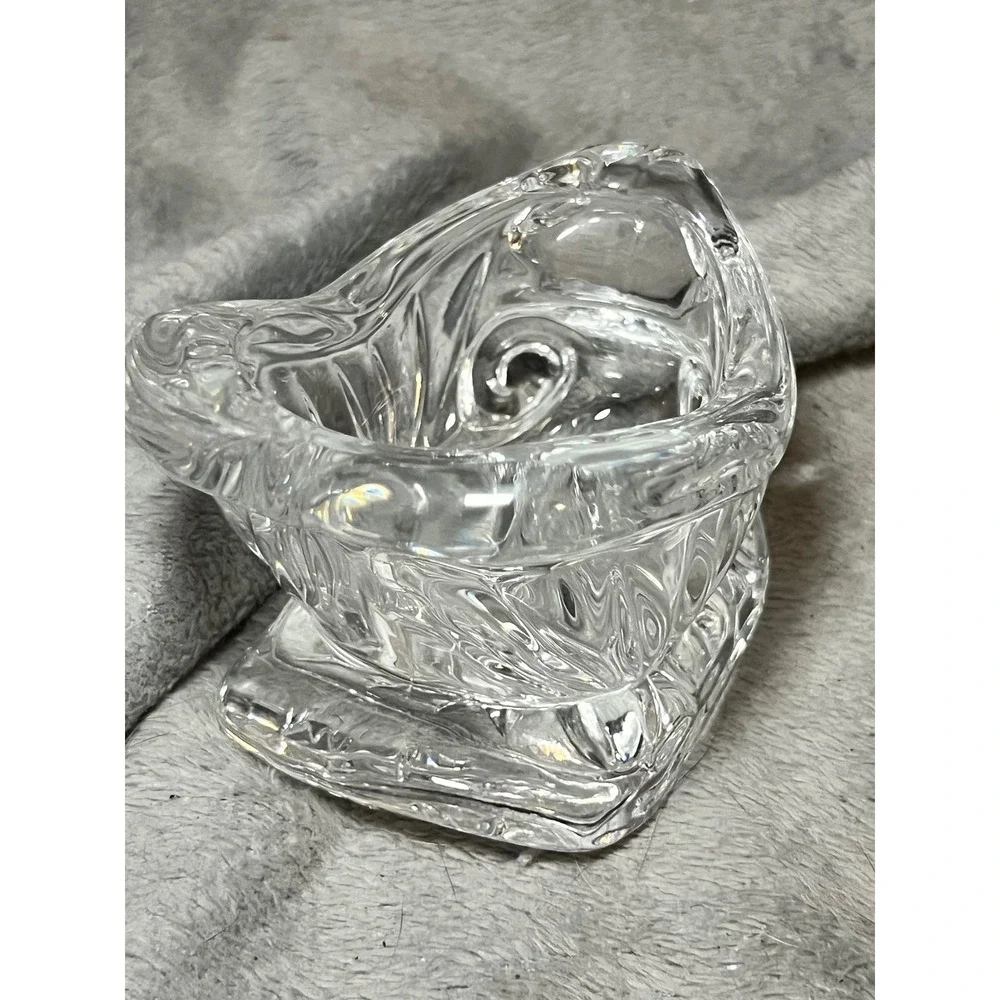 Heavy Clear Crystal Votive Candle Holder Trinket Dish Candy Bowl Swirl Glass