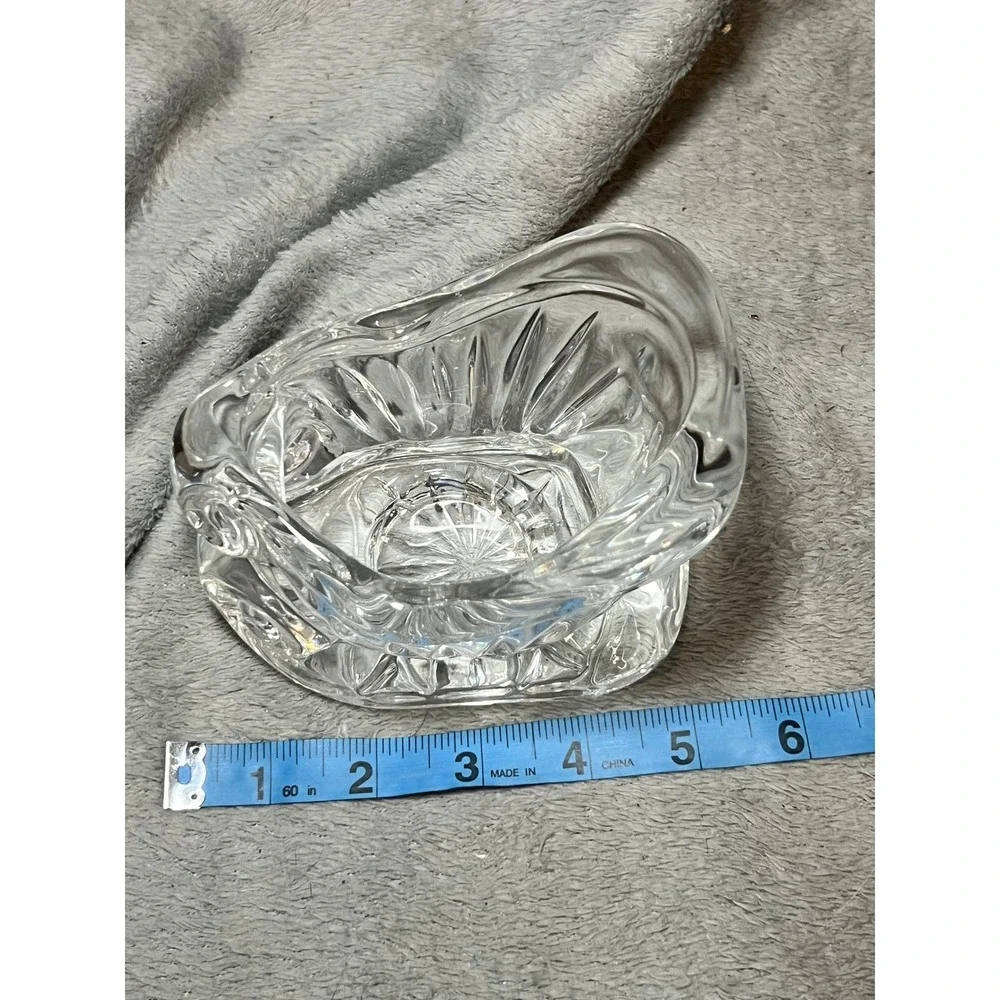 Heavy Clear Crystal Votive Candle Holder Trinket Dish Candy Bowl Swirl Glass