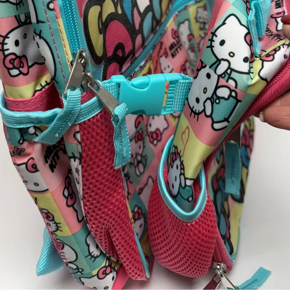 New! Sanrio Hello Kitty Rainbow Striped Backpack & Matching Attached Lunch Bag