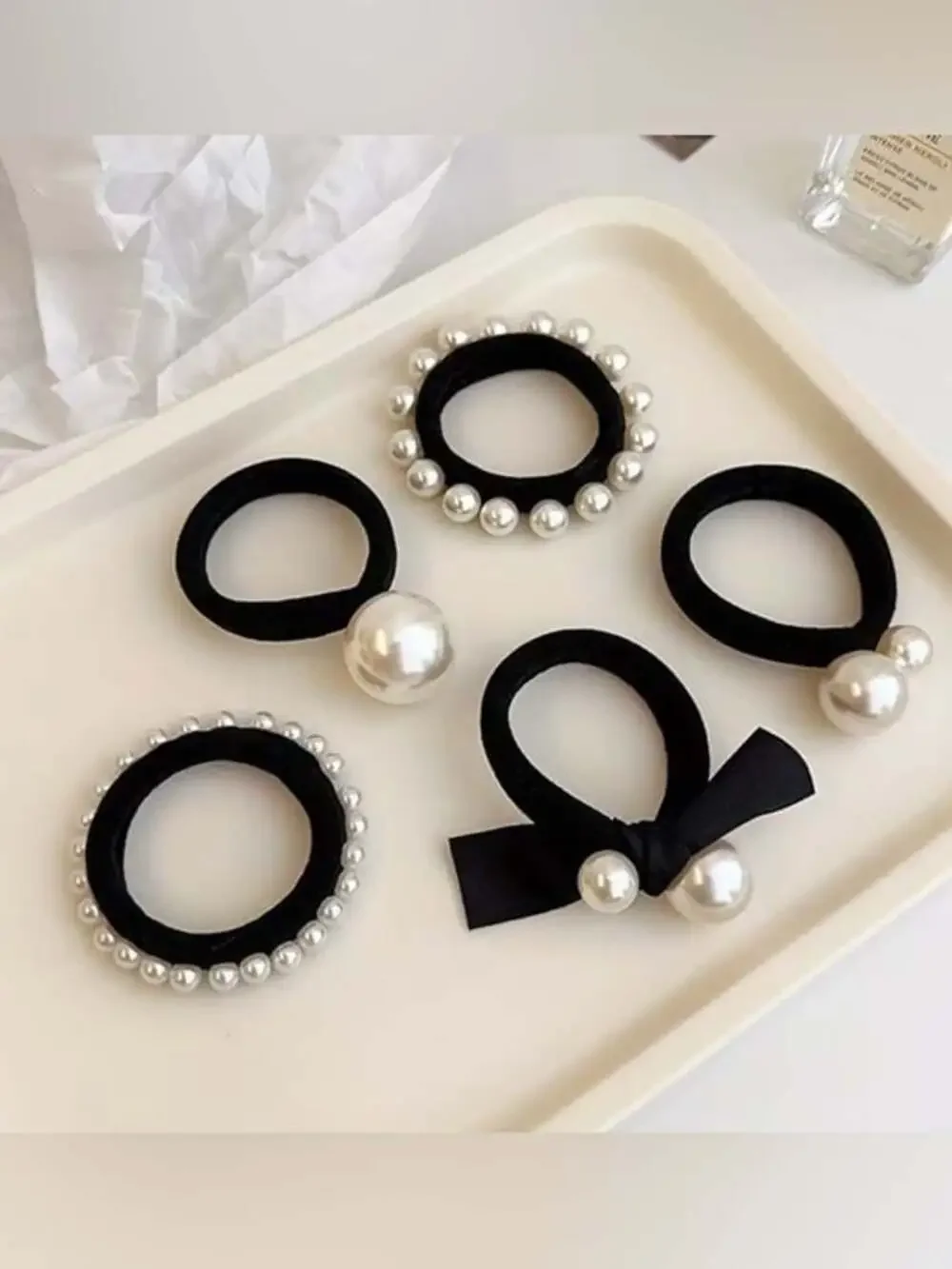 Vintage Style Unique Pearl-Embellished Hair Tie Set — Women Accessories 5 Pieces