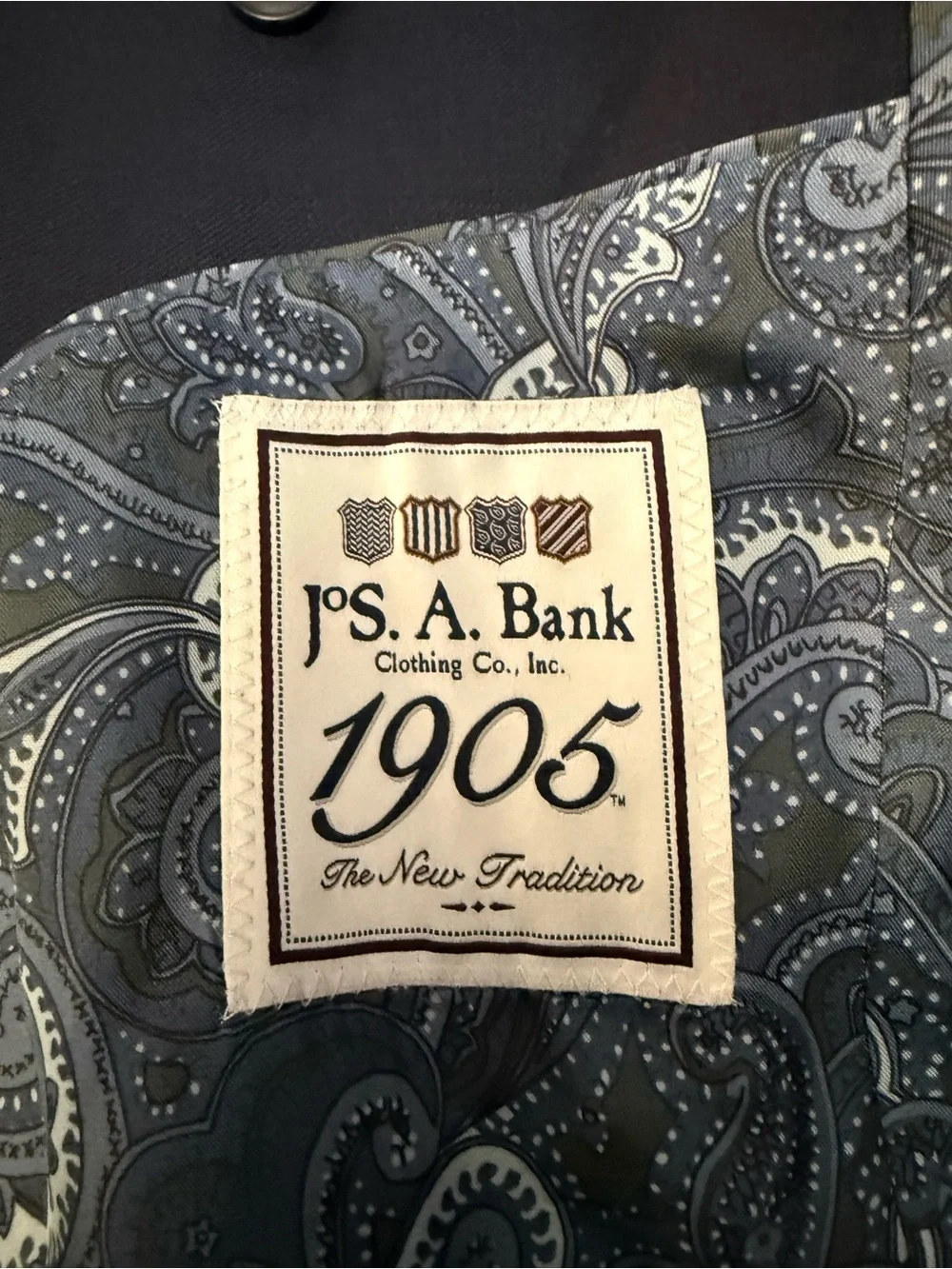 Jos. A. Bank 1905 Mens 40R Navy Blue Wool Sport Coat Blazer Paisley Lined