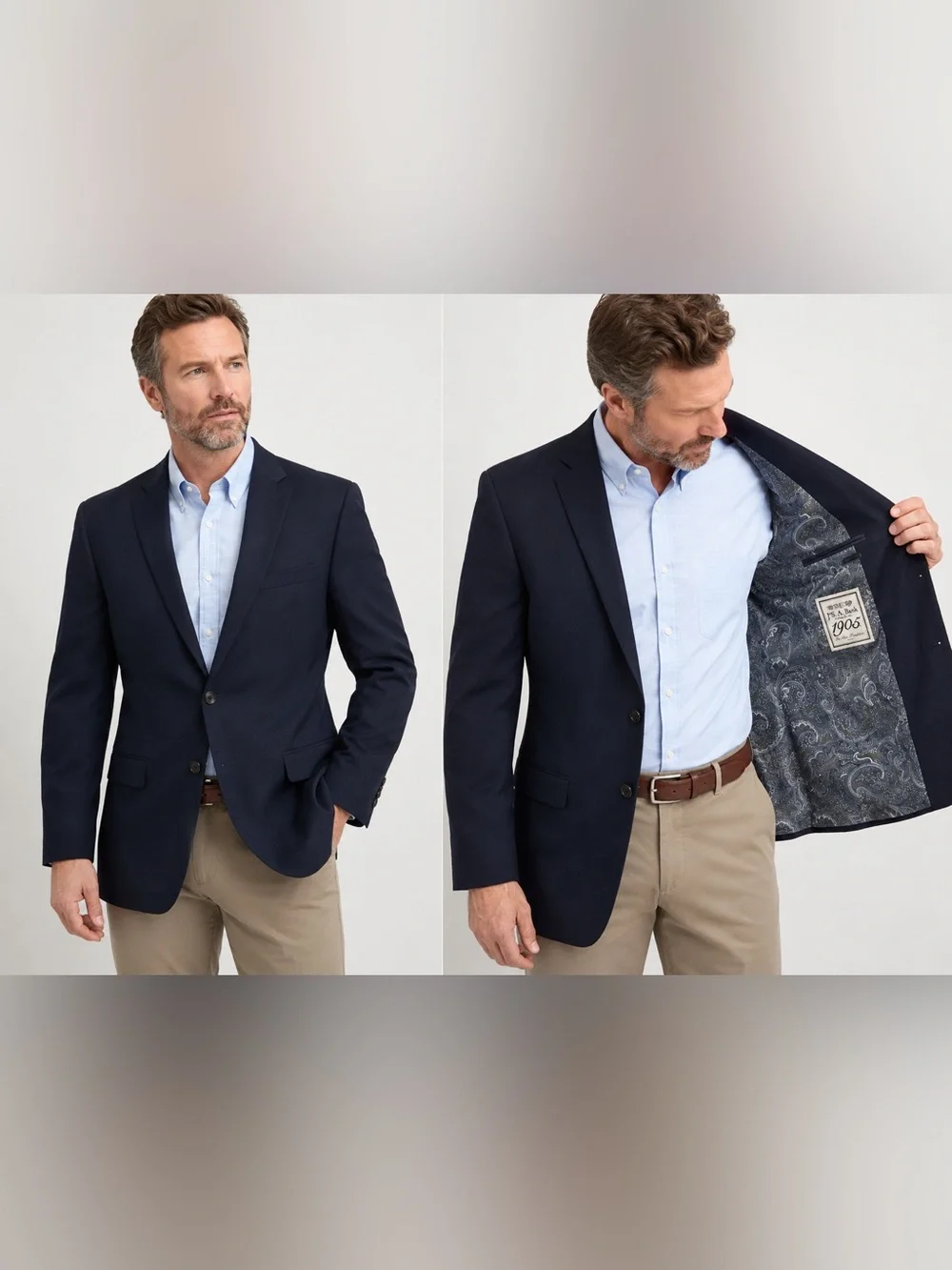 Jos. A. Bank 1905 Mens 40R Navy Blue Wool Sport Coat Blazer Paisley Lined
