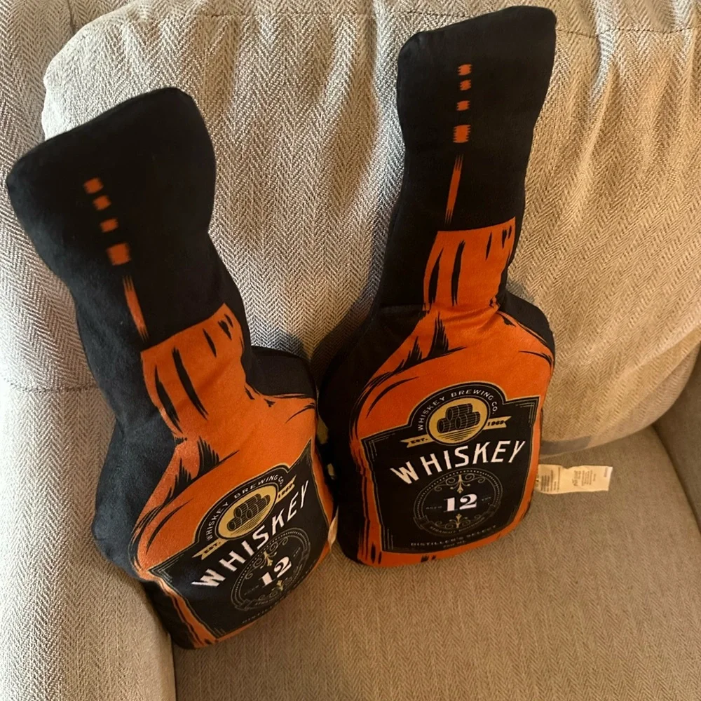 🆕2 Whiskey Shaped Throw Pillows