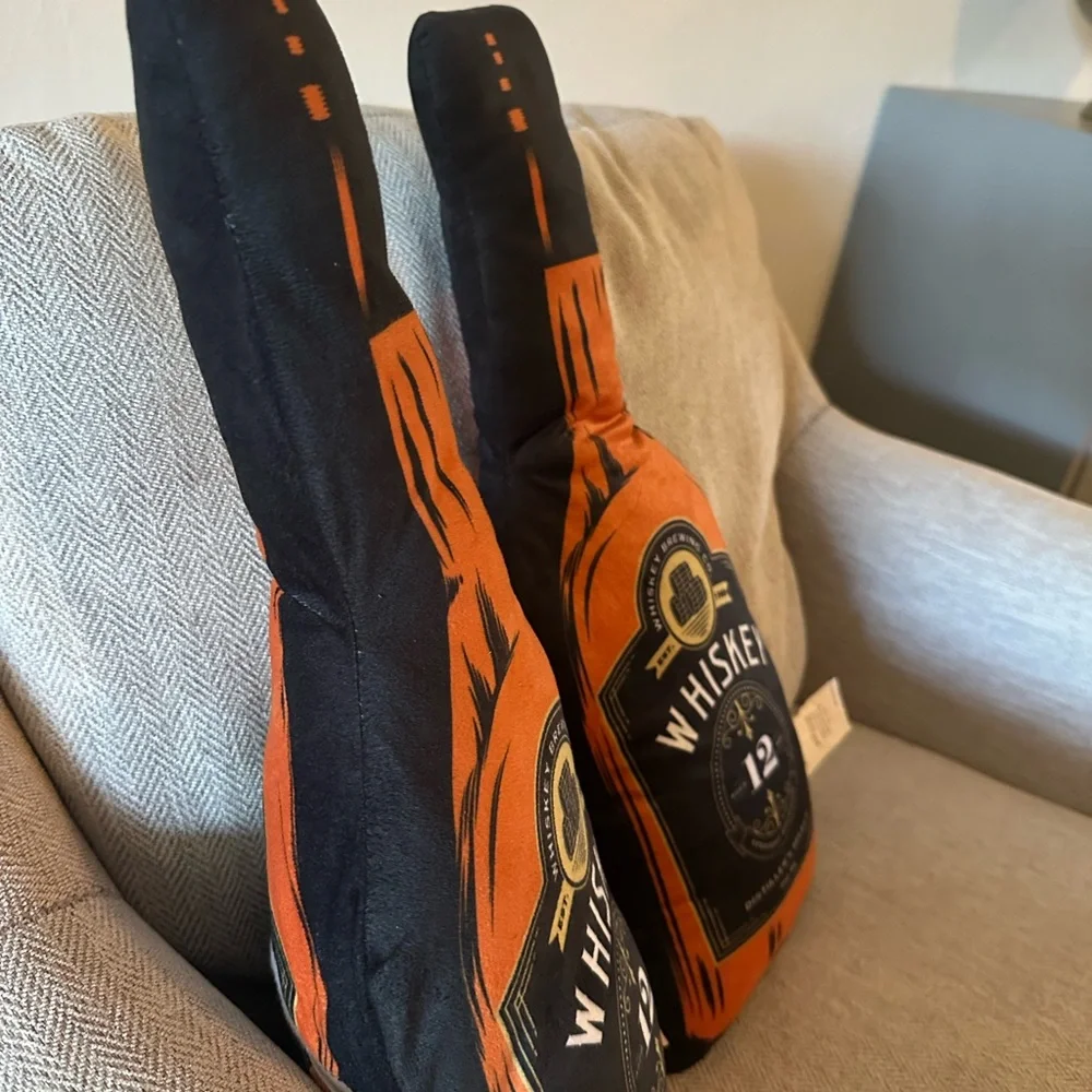 🆕2 Whiskey Shaped Throw Pillows