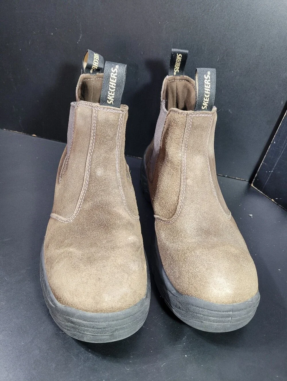 Skechers Tapter Steel Toe Work Boots Mens 8.5 Brown Suede Chelsea EH 77537