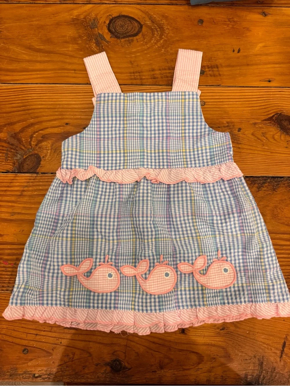 Bailey Boys Blue and Pink Plaid Whale Appliqué Sundress Set