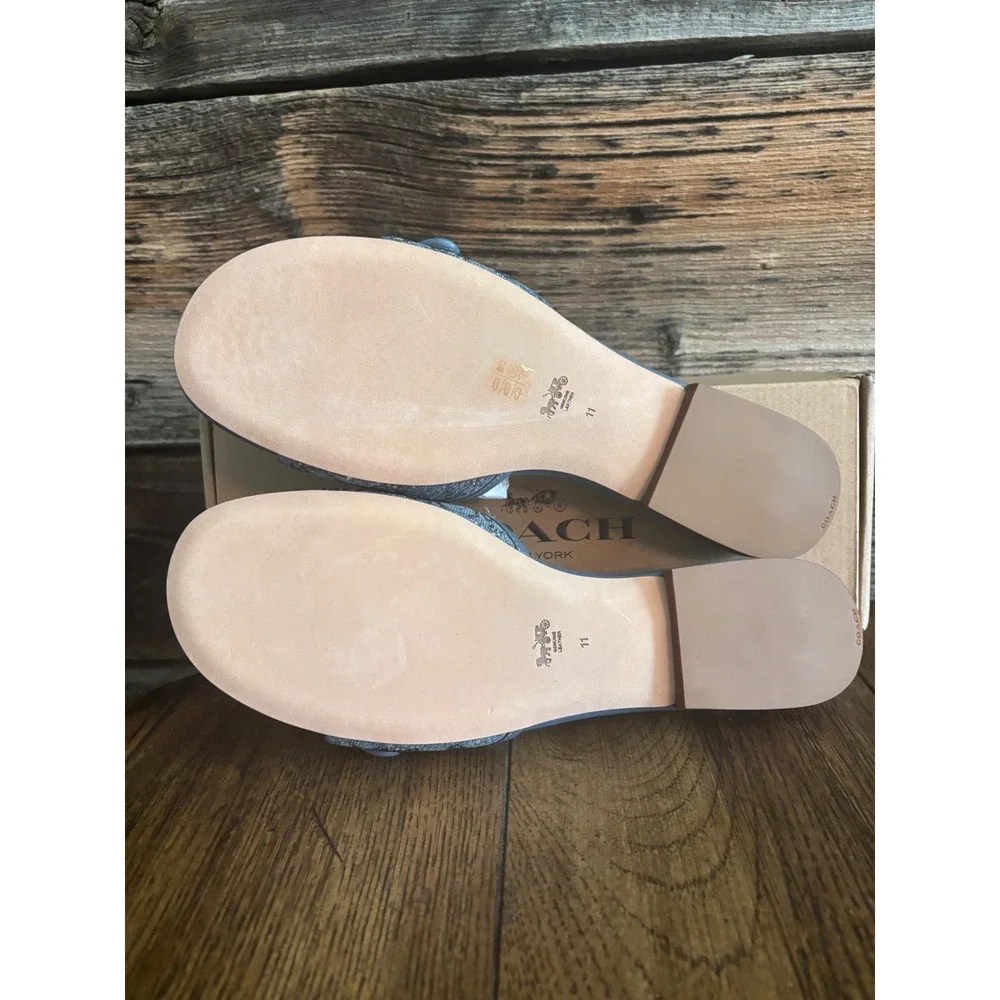 Coach Margit Crystal Denim Flat Sandals Blue Buckle Slides CFA99 Womens 11 B