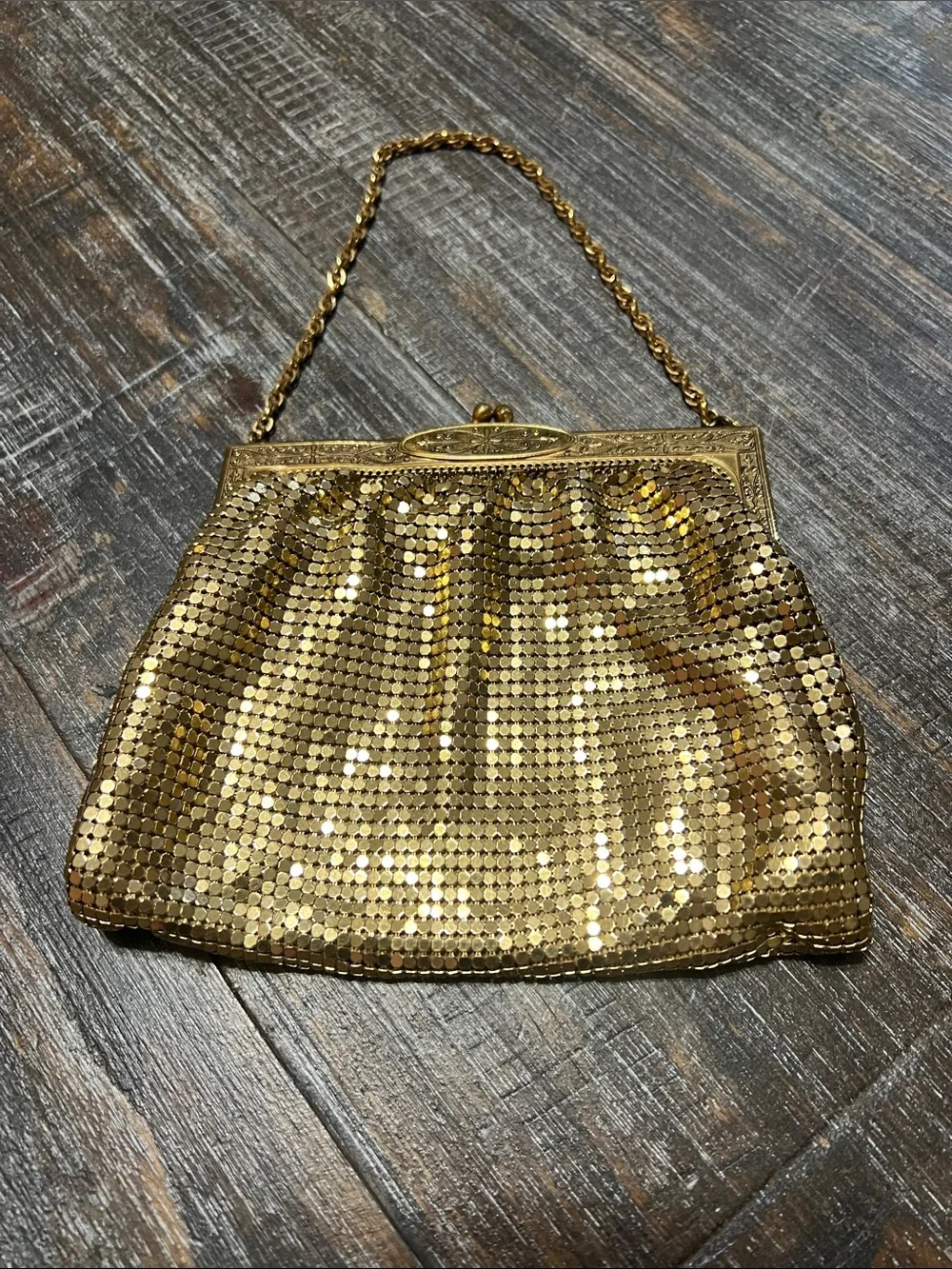 Vintage Whiting and Davis Gold Mesh Sequin Evening Handbag