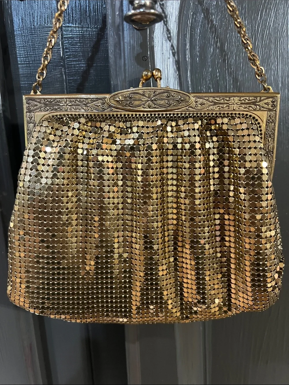 Vintage Whiting and Davis Gold Mesh Sequin Evening Handbag