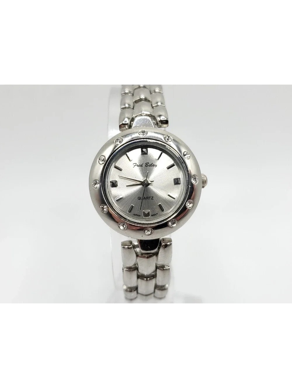 Fred Belay Quartz Rhinestone Bezel Silver Tone Women Watch New Battery 26mm